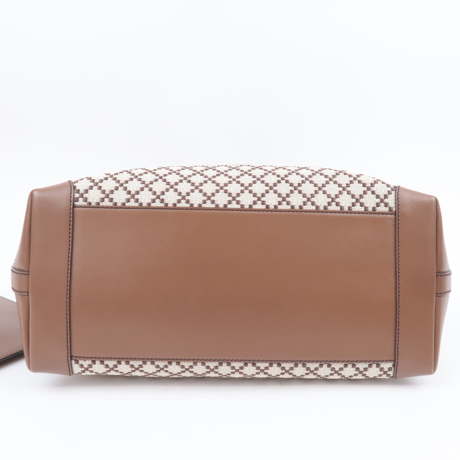 GUCCI Diamante Canvas Leather Tote Bag Beige Brown 247209