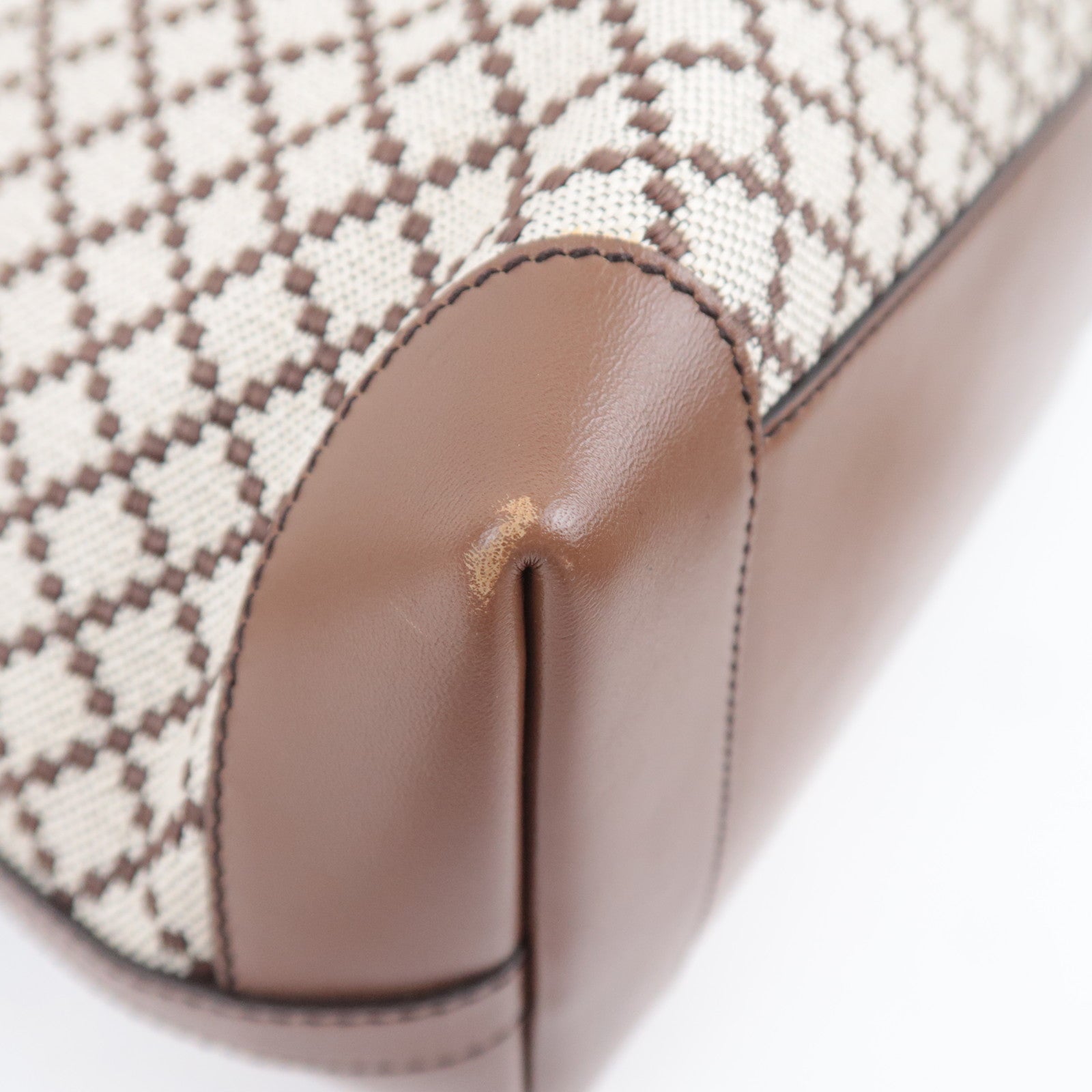 GUCCI Diamante Canvas Leather Tote Bag Beige Brown 247209