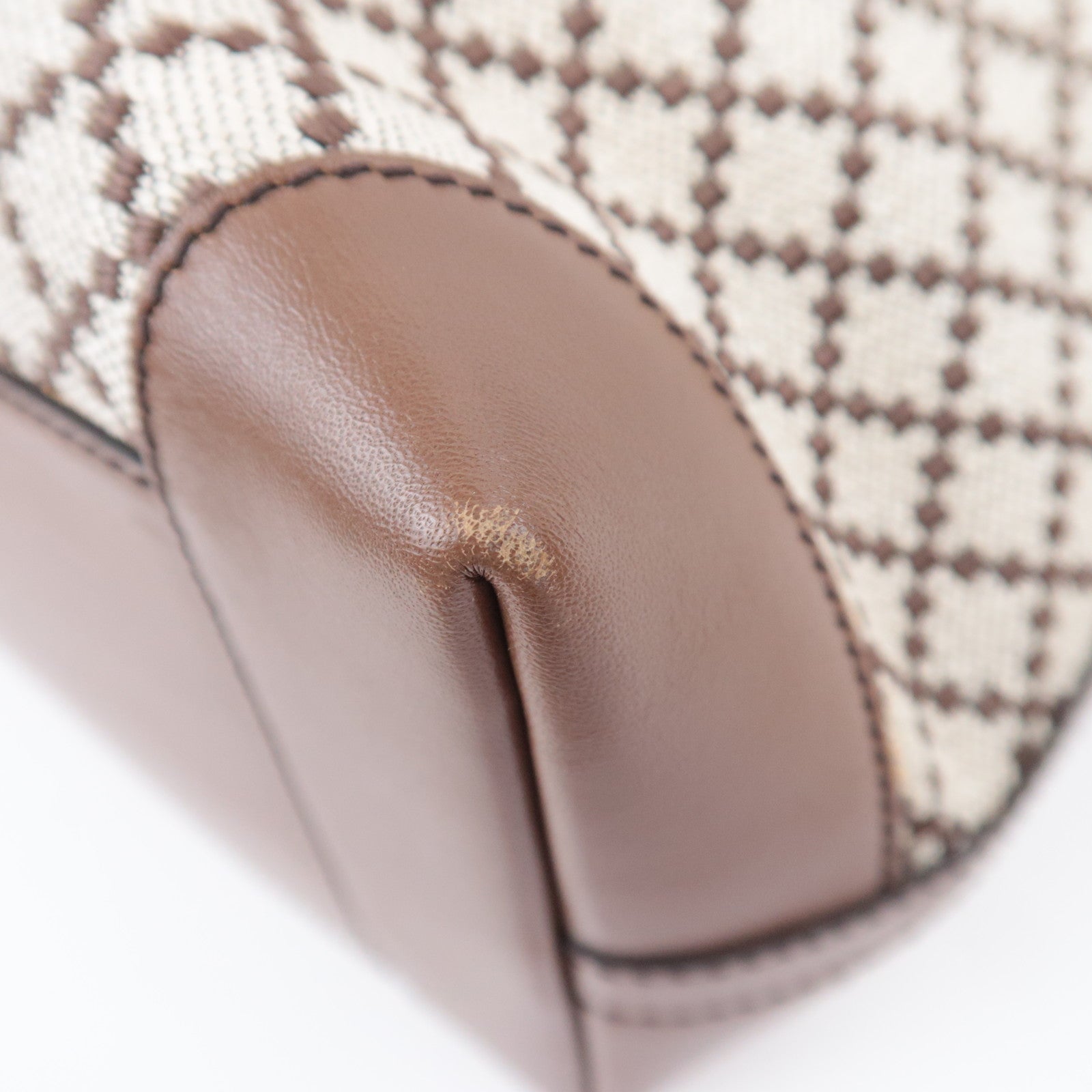 GUCCI Diamante Canvas Leather Tote Bag Beige Brown 247209
