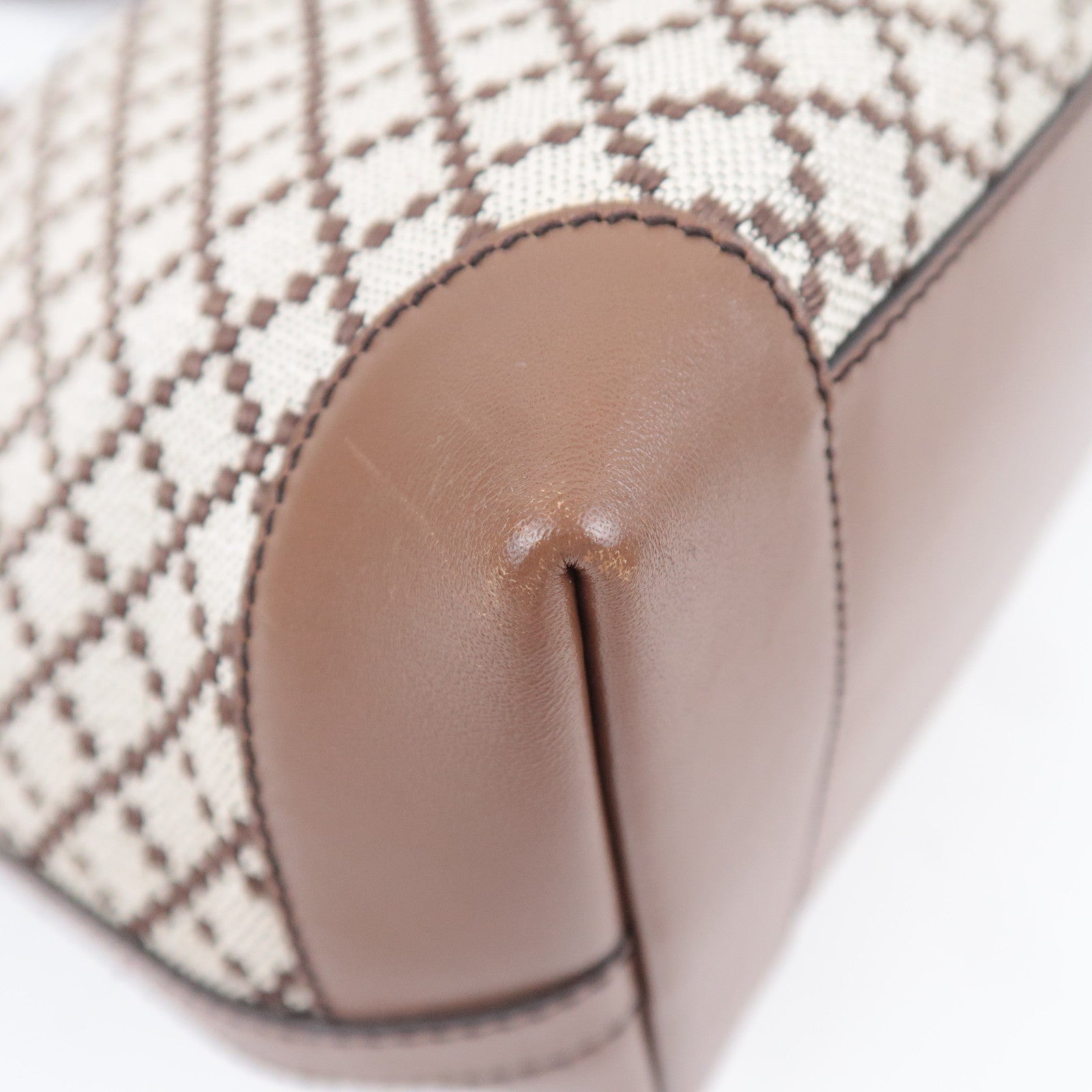 GUCCI Diamante Canvas Leather Tote Bag Beige Brown 247209