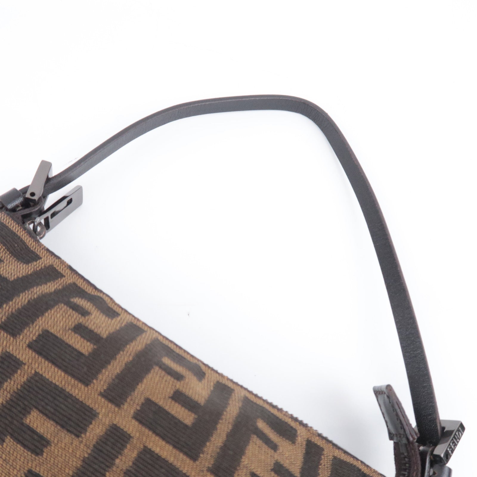 FENDI Zucca Canvas Leather Handbag Brown 8BR155
