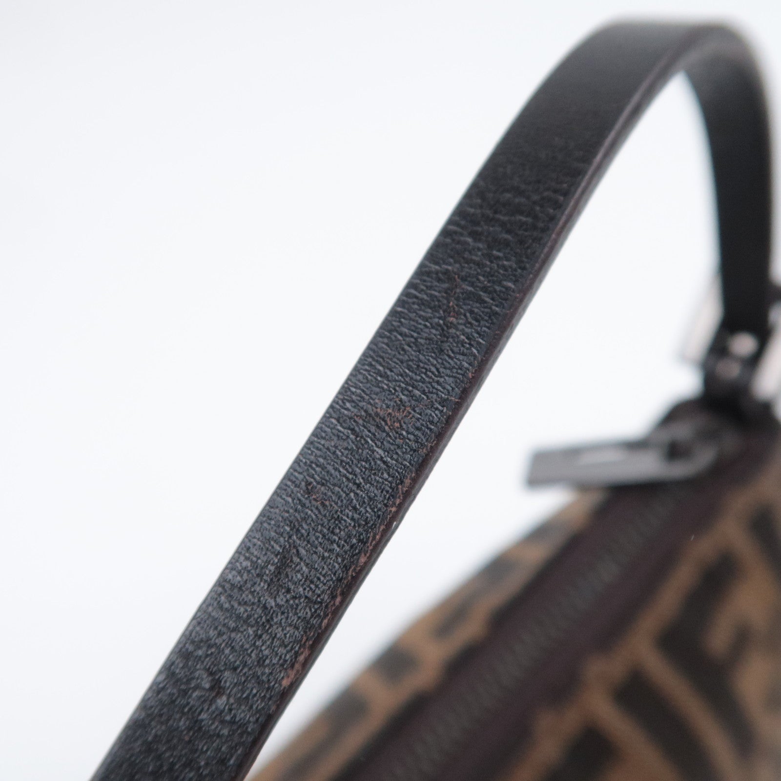 FENDI Zucca Canvas Leather Handbag Brown 8BR155