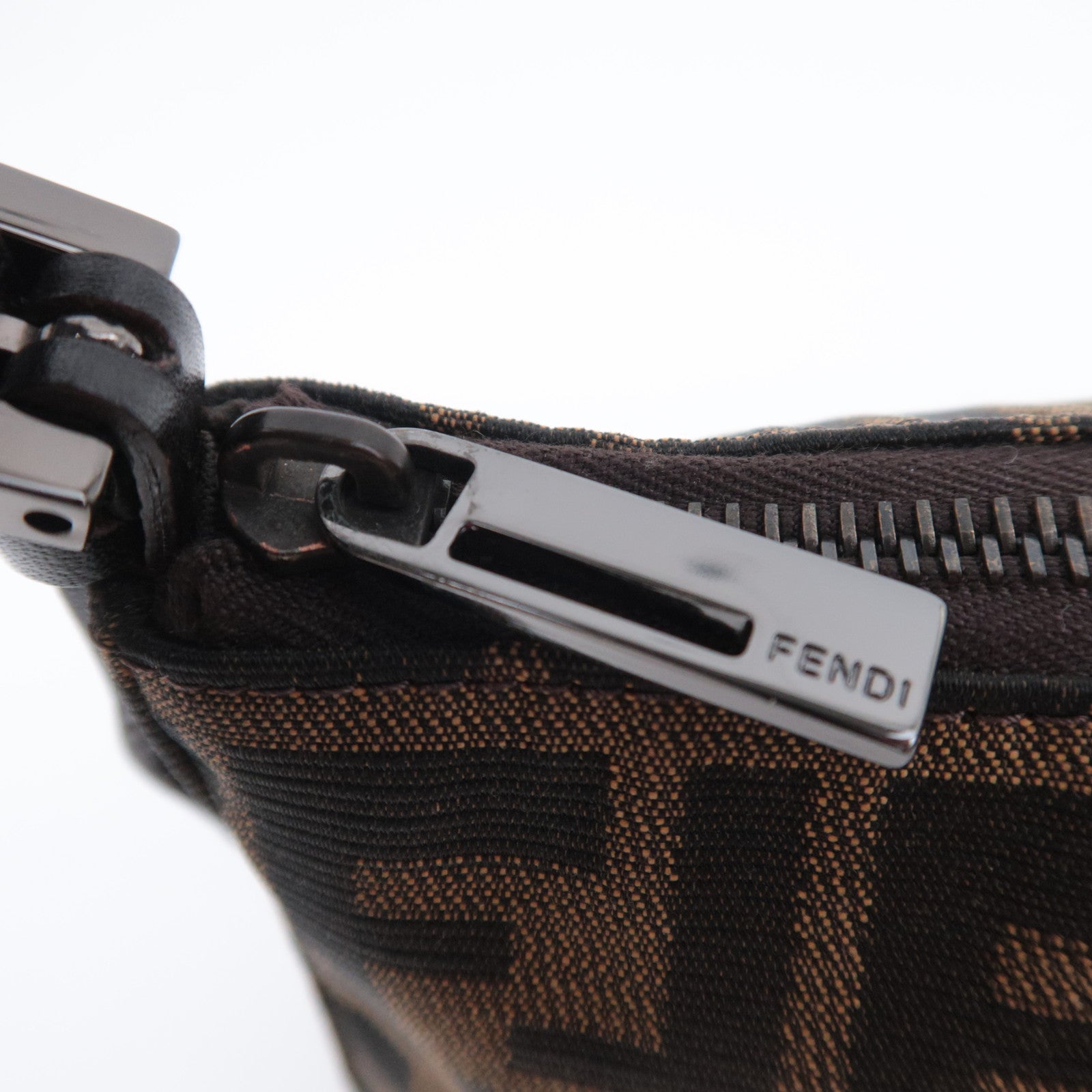 FENDI Zucca Canvas Leather Handbag Brown 8BR155