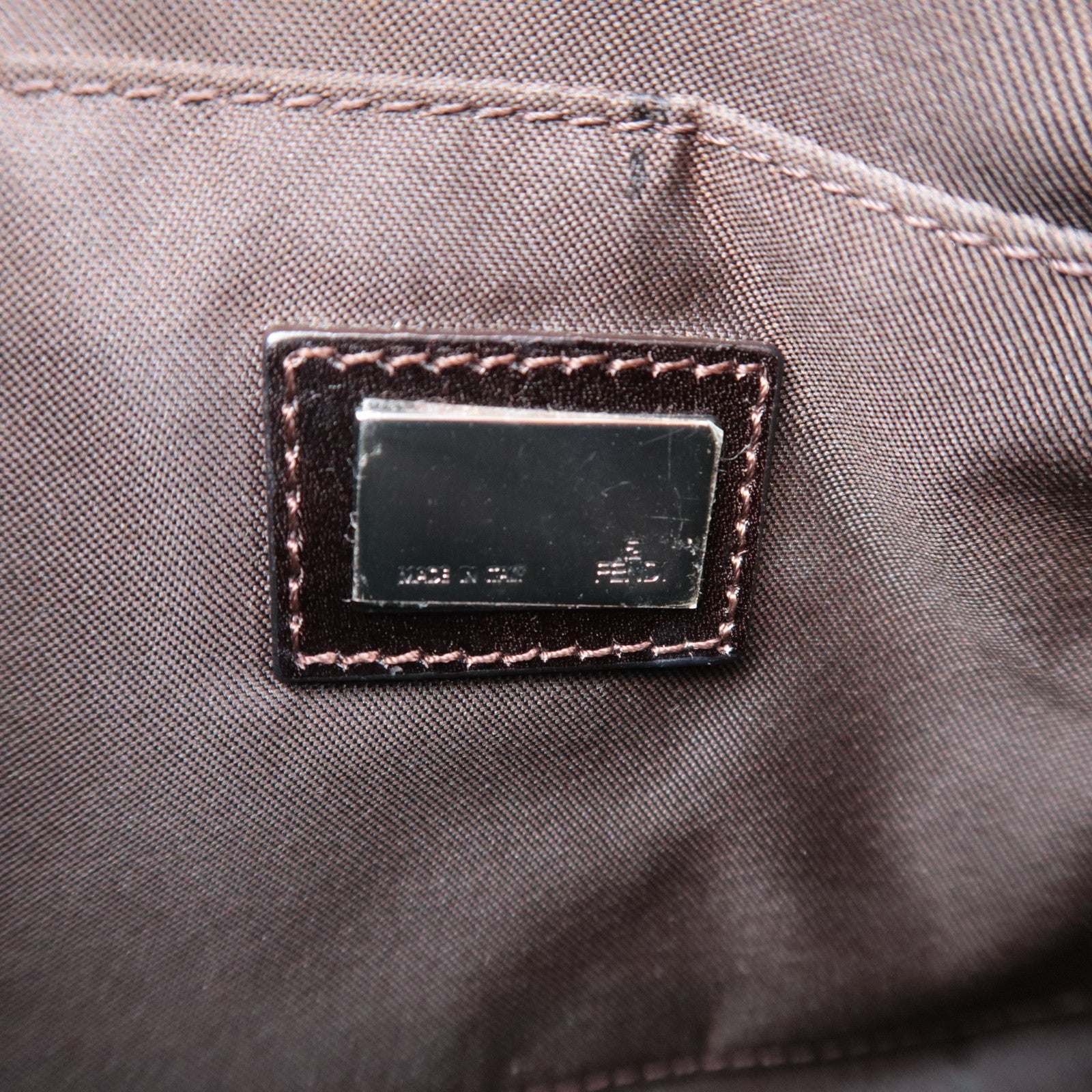FENDI Zucca Canvas Leather Handbag Brown 8BR155