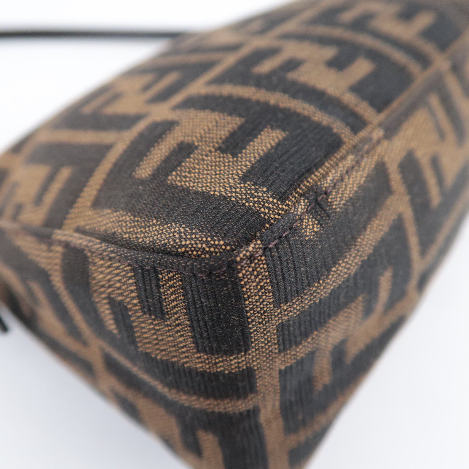 FENDI Zucca Canvas Leather Handbag Brown 8BR155