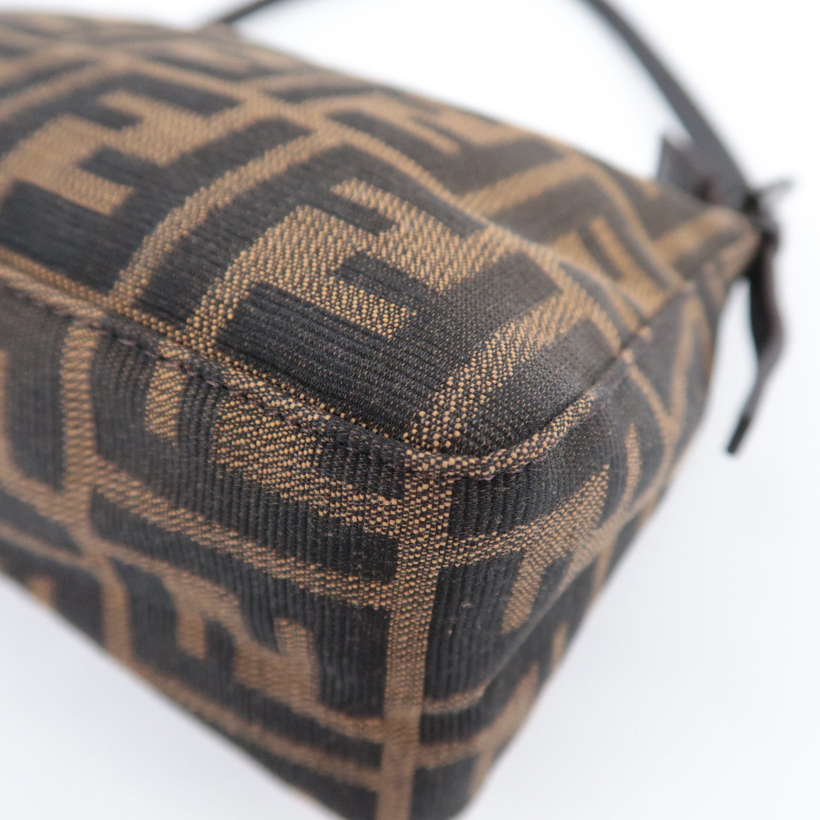 FENDI Zucca Canvas Leather Handbag Brown 8BR155