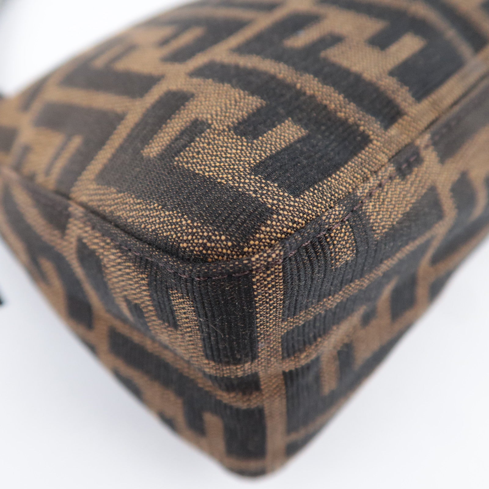 FENDI Zucca Canvas Leather Handbag Brown 8BR155