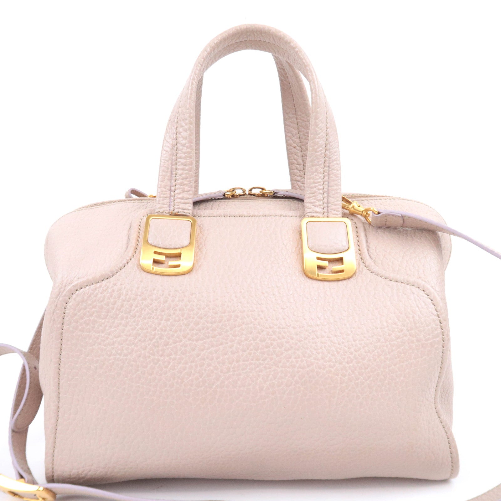 FENDI Chameleon 2Way Leather Handbag Beige 8BL114