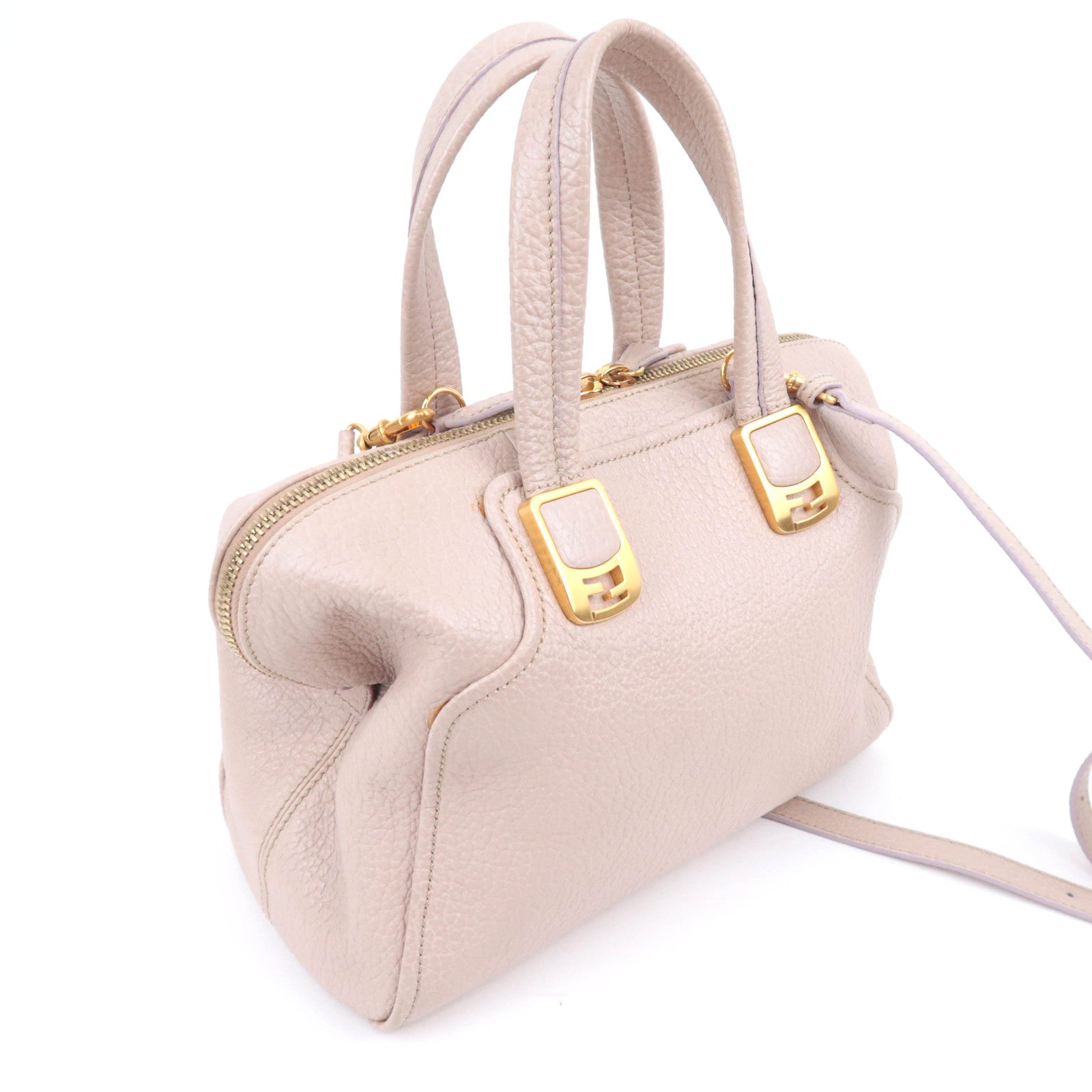 FENDI Chameleon 2Way Leather Handbag Beige 8BL114