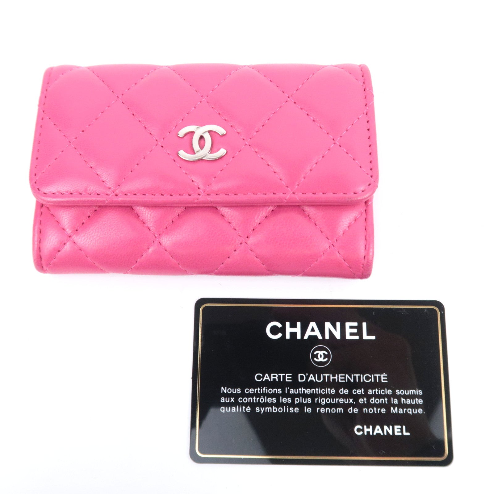 CHANEL Matelasse Flap Card Case Wallet Pink Lambskin
