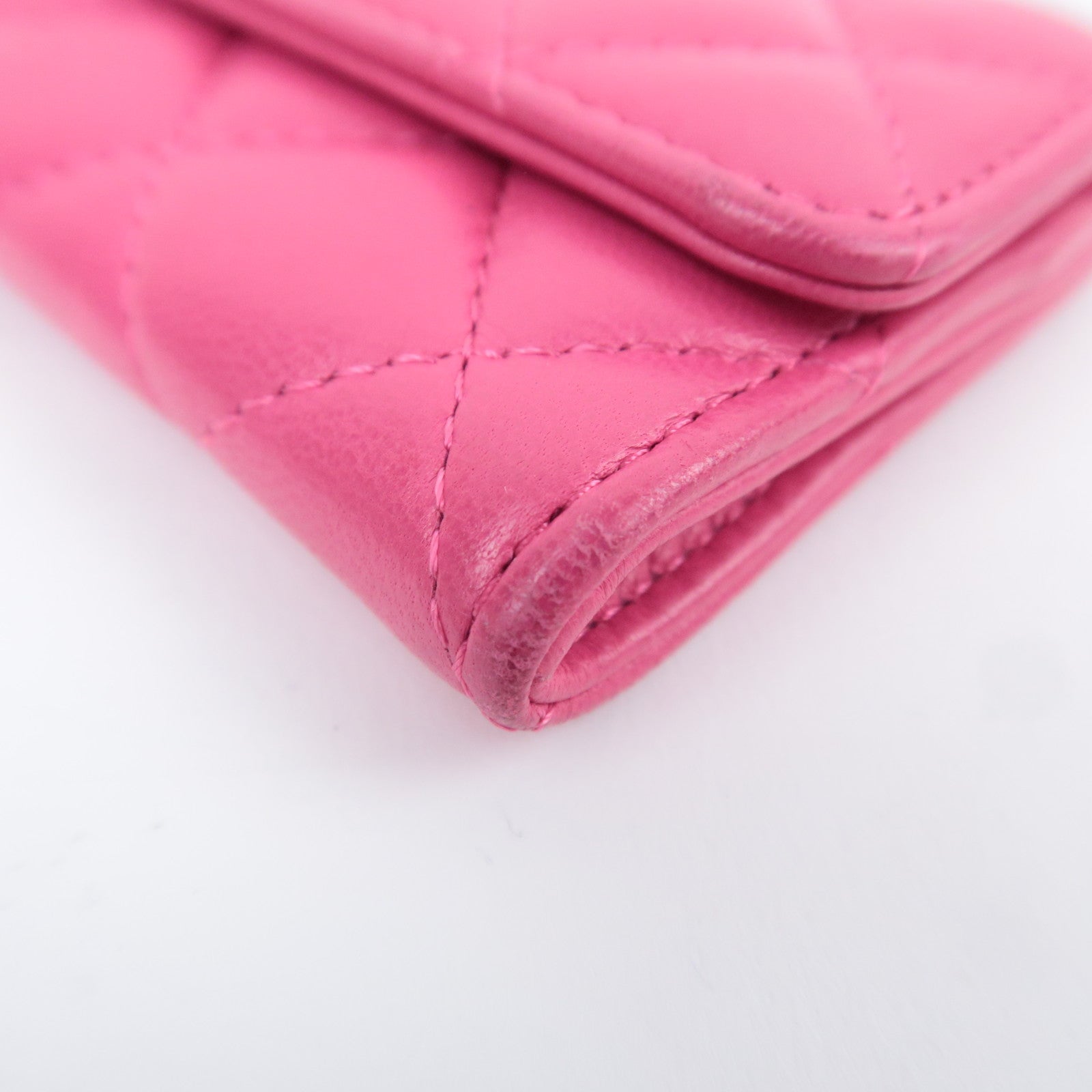 CHANEL Matelasse Flap Card Case Wallet Pink Lambskin