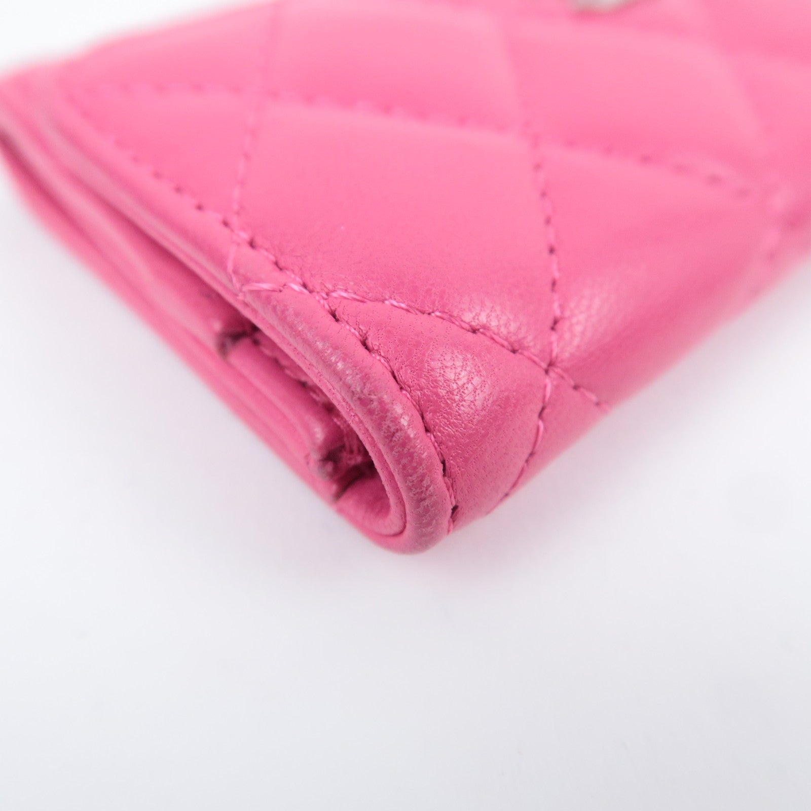 CHANEL Matelasse Flap Card Case Wallet Pink Lambskin