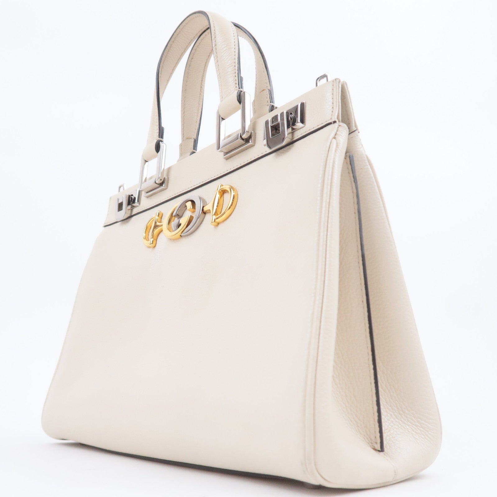 GUCCI Zumi Small 2Way Leather Top Handle Handbag Ivory 569712