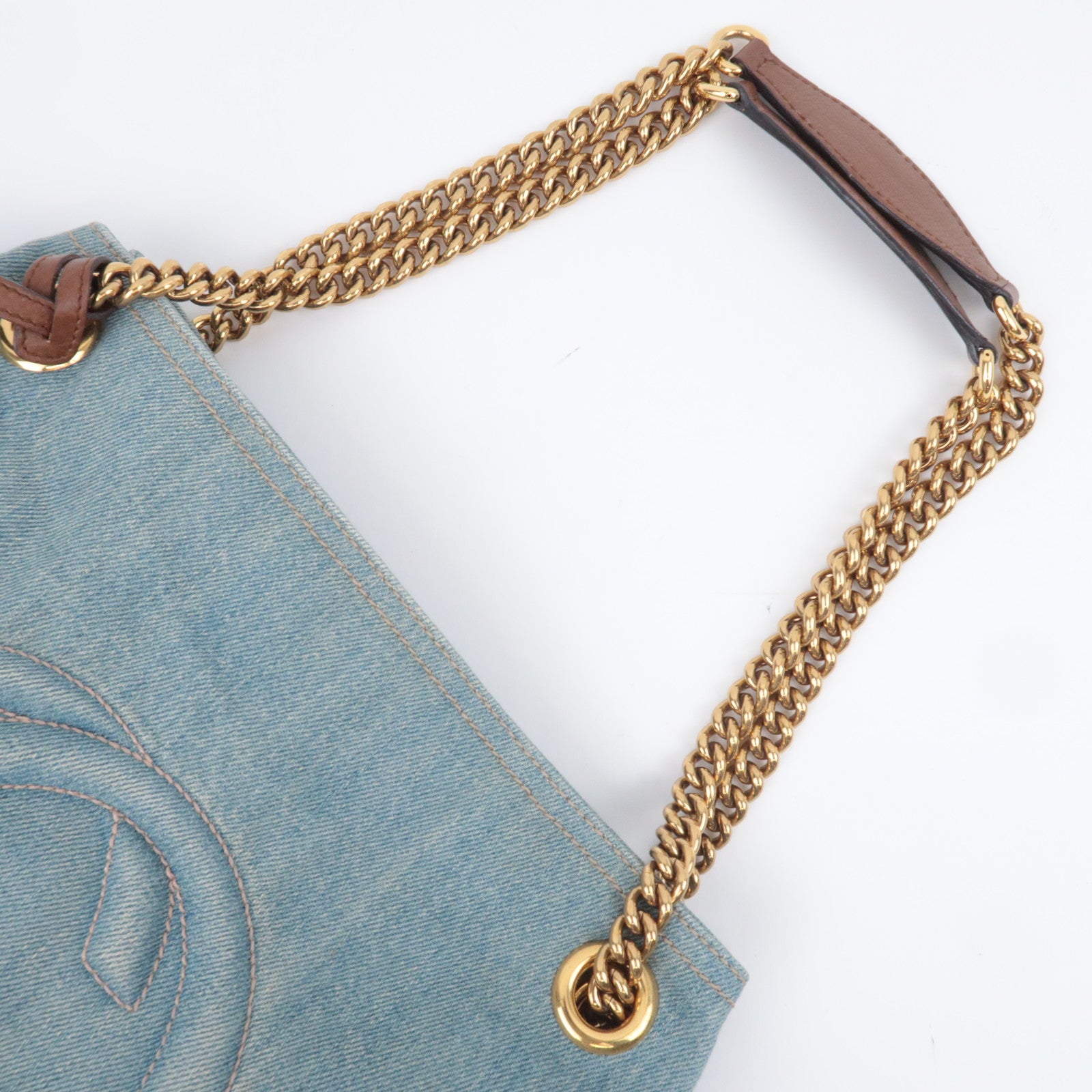 GUCCI Soho Interlocking G Denim Chain Shoulder Bag 308982