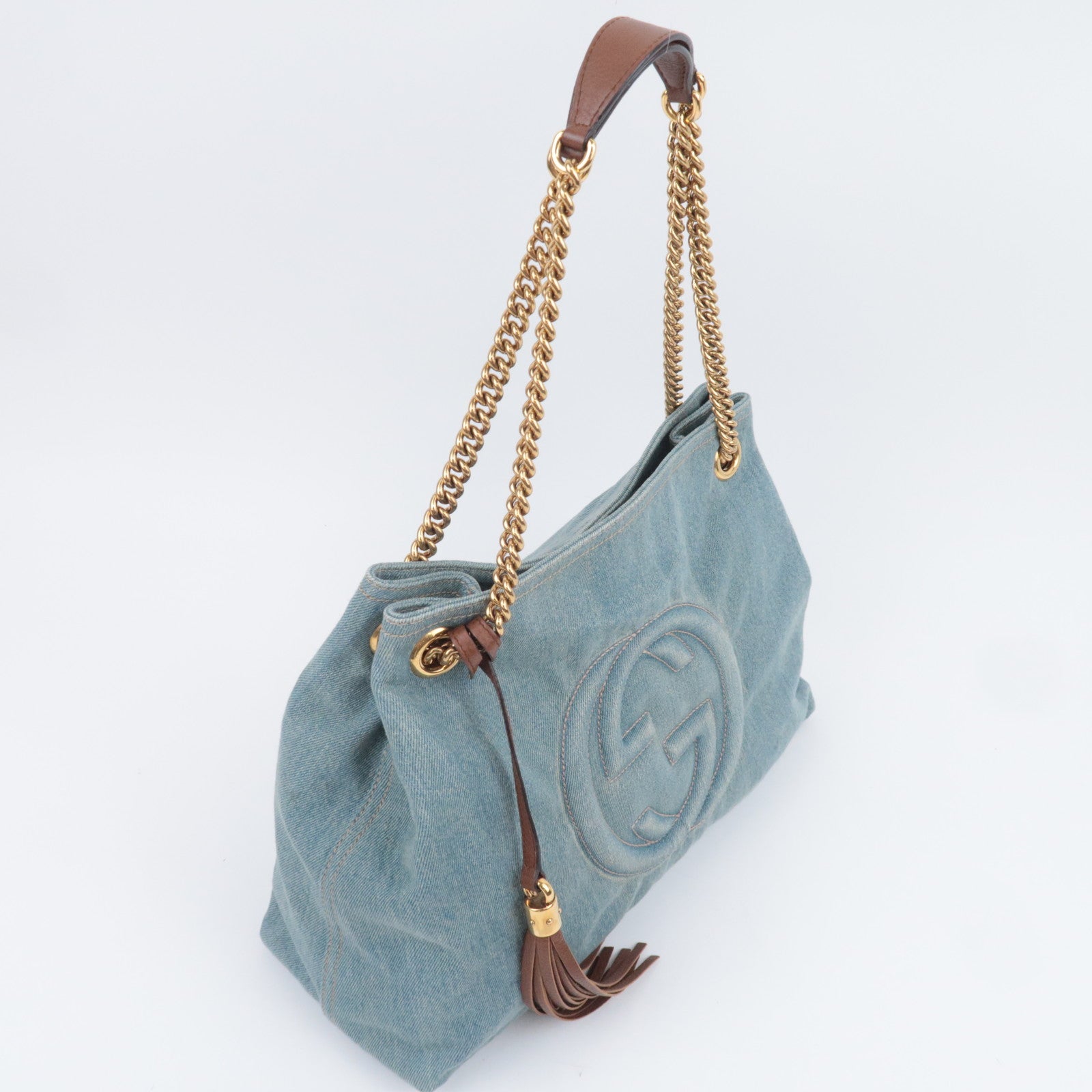 GUCCI Soho Interlocking G Denim Chain Shoulder Bag 308982
