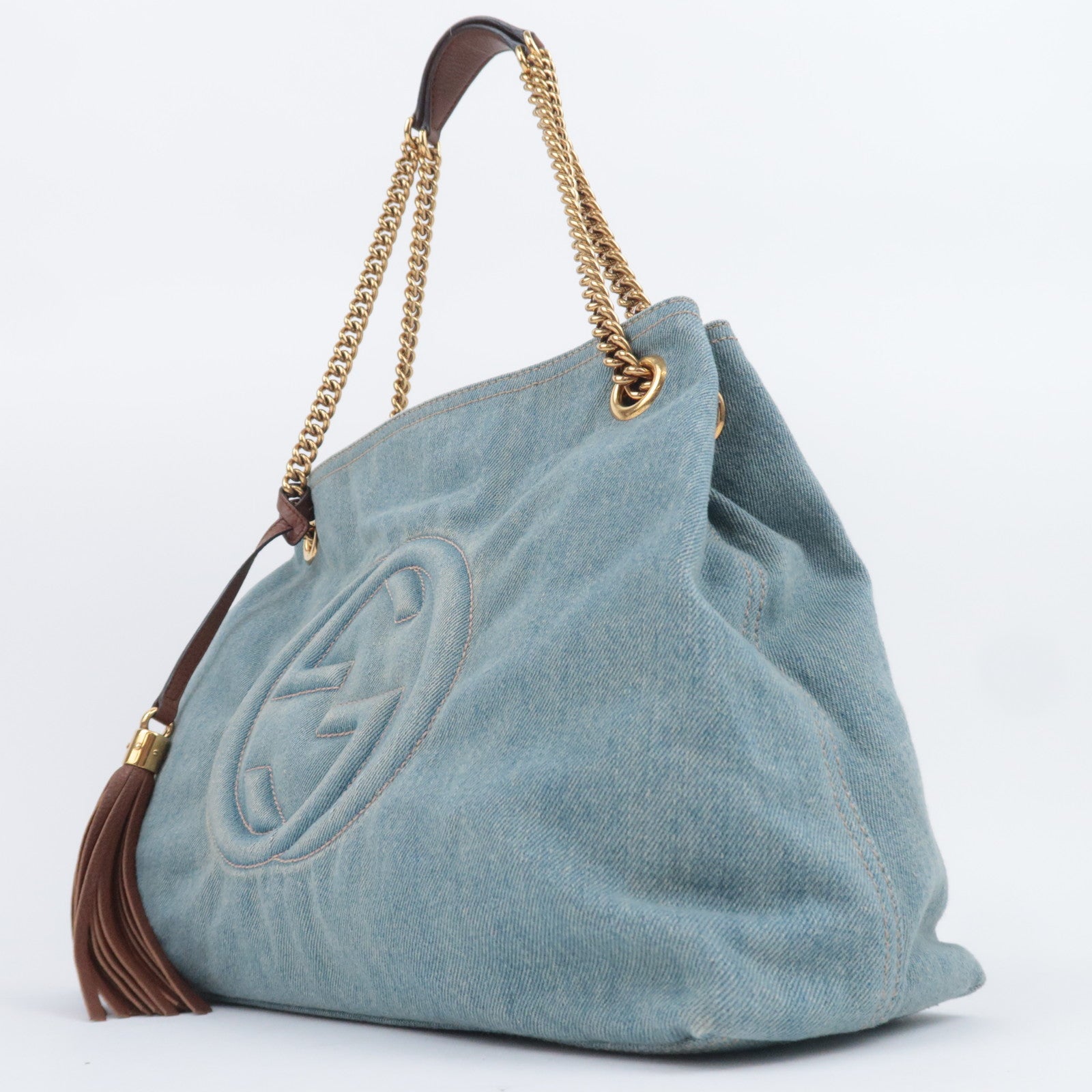 GUCCI Soho Interlocking G Denim Chain Shoulder Bag 308982
