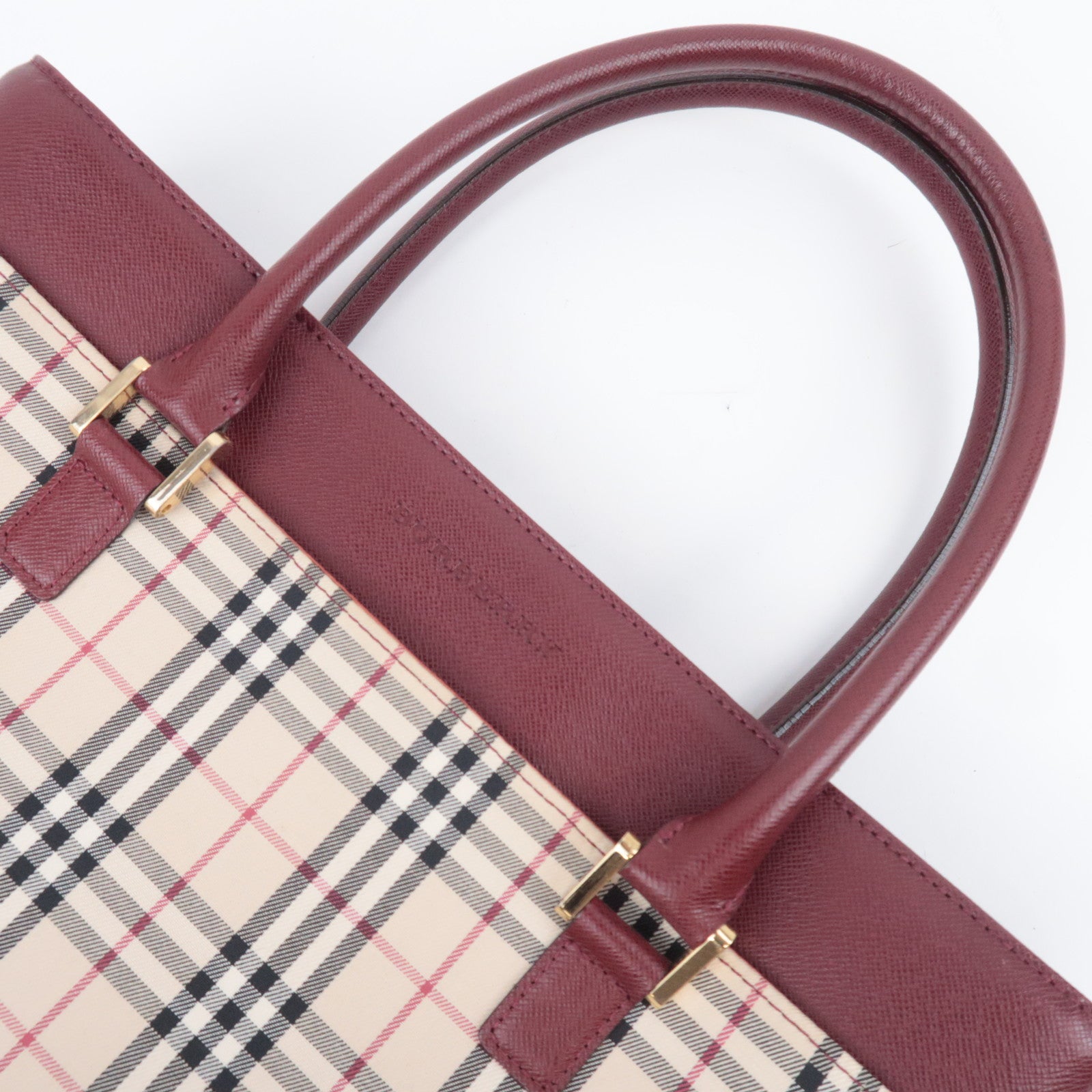 BURBERRY Nova Plaid Canvas Leather Tote Bag Beige