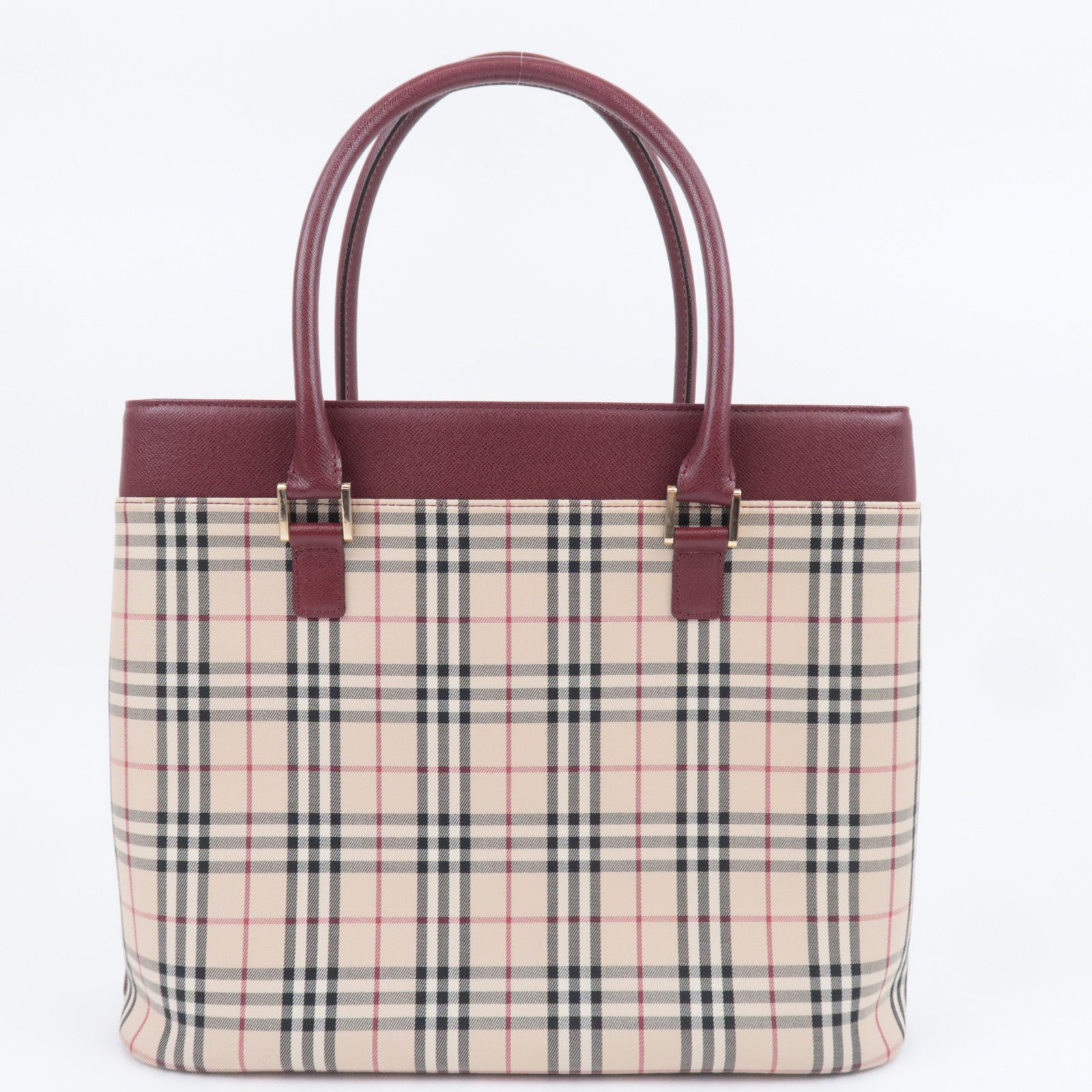 BURBERRY Nova Plaid Canvas Leather Tote Bag Beige