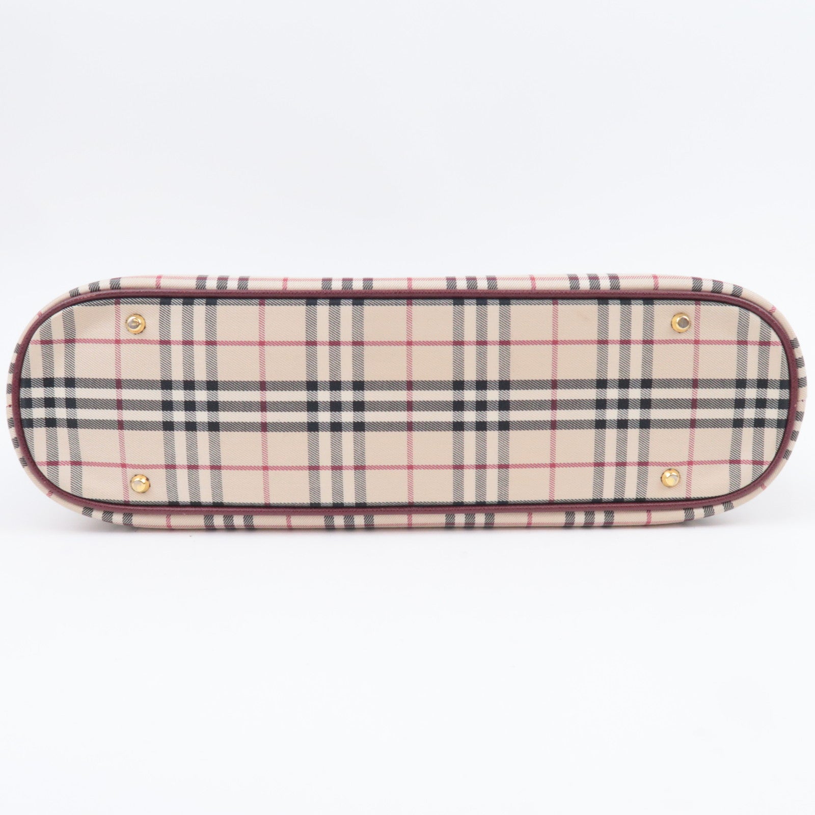 BURBERRY Nova Plaid Canvas Leather Tote Bag Beige