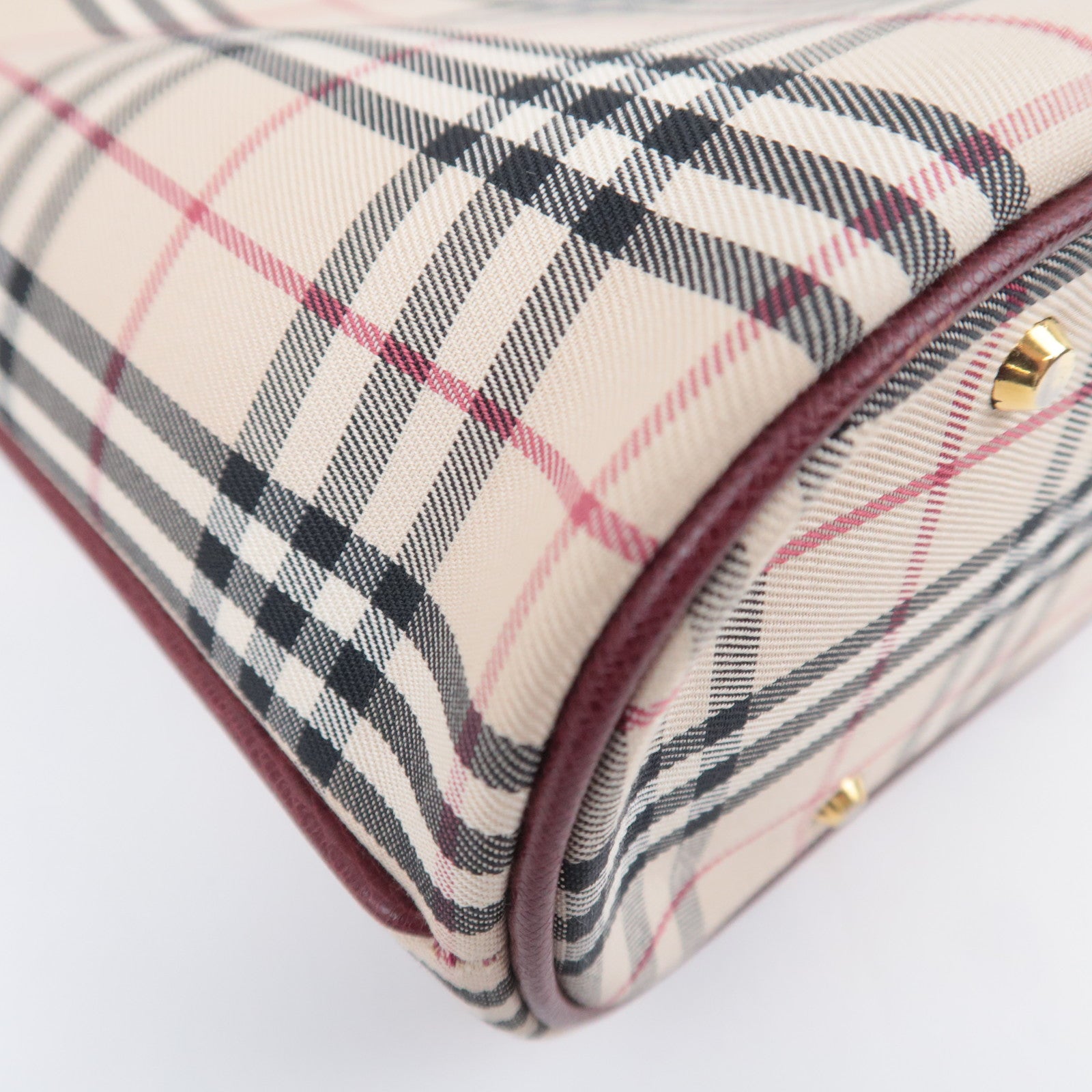 BURBERRY Nova Plaid Canvas Leather Tote Bag Beige