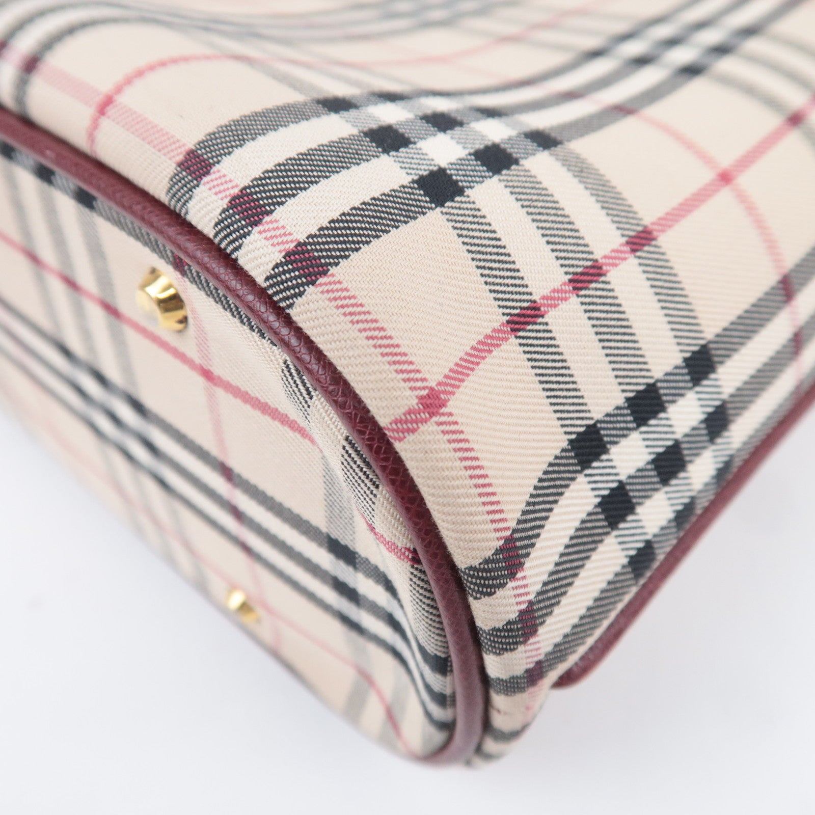 BURBERRY Nova Plaid Canvas Leather Tote Bag Beige