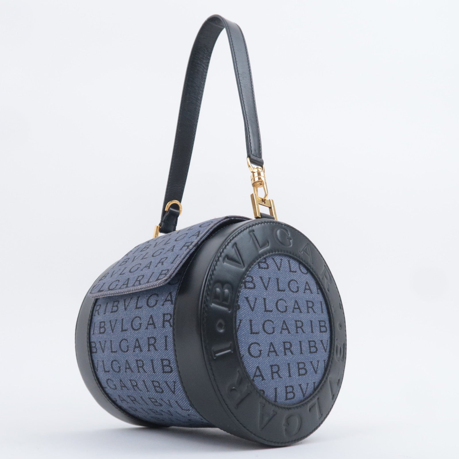 BVLGARI B-Zero1 Logo Mania Barrel Bag Denim Blue