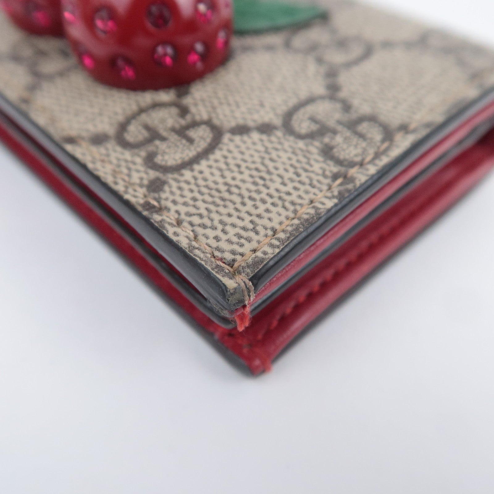 GUCCI Cherry Bi-Fold Wallet GG Supreme Beige Red 476050