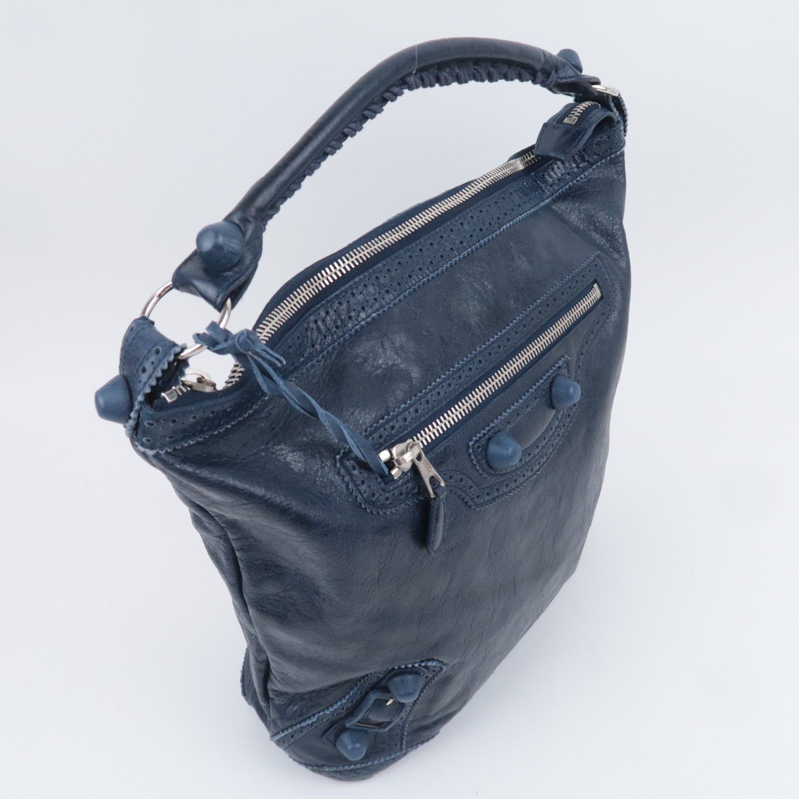 BALENCIAGA Leather Covered Giant Day Shoulder Bag Editors bag Navy 204527