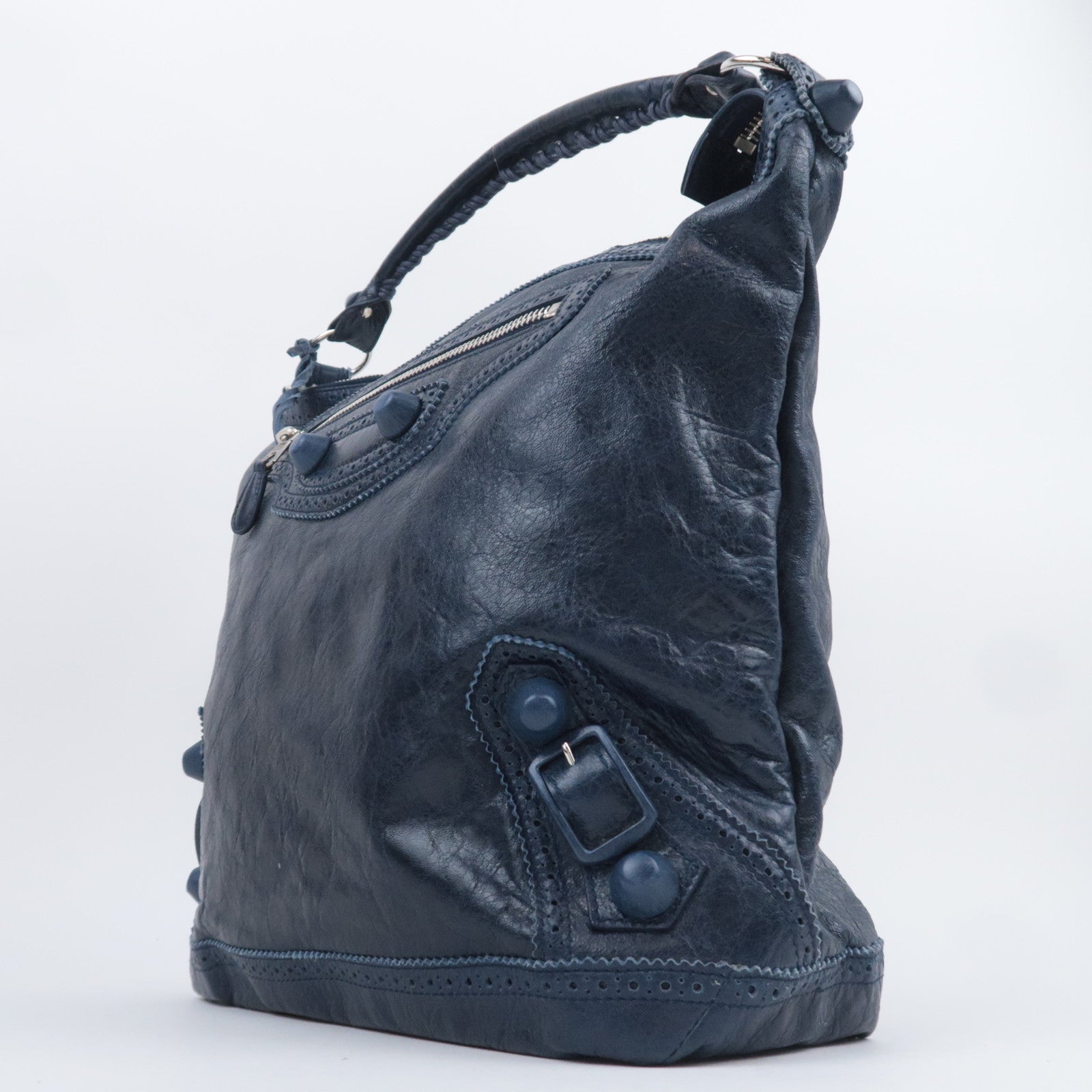 BALENCIAGA Leather Covered Giant Day Shoulder Bag Editors bag Navy 204527