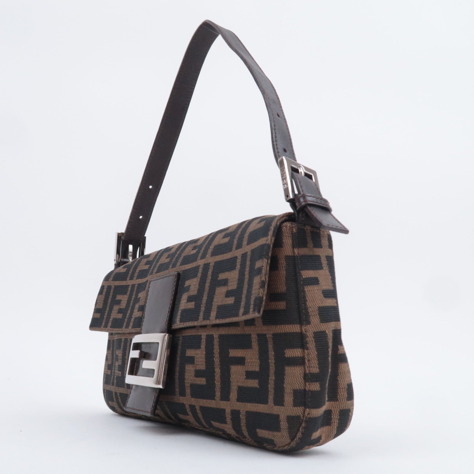 FENDI Zucca Mamma Baguette Shoulder Bag Brown Black 26424
