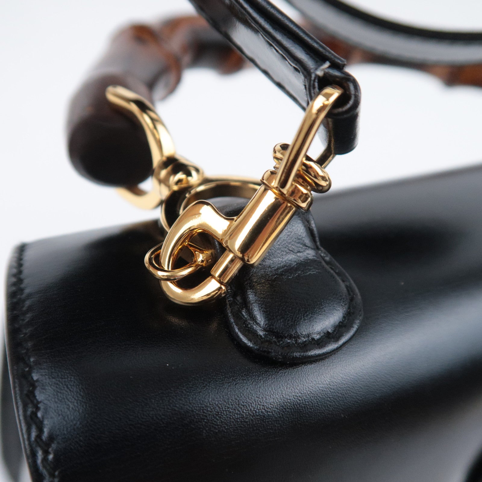 GUCCI Bamboo 2Way Leather Handbag Black 000.1227.0633