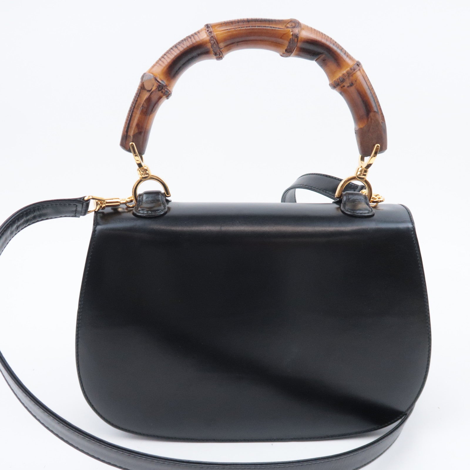 GUCCI Bamboo 2Way Leather Handbag Black 000.1227.0633