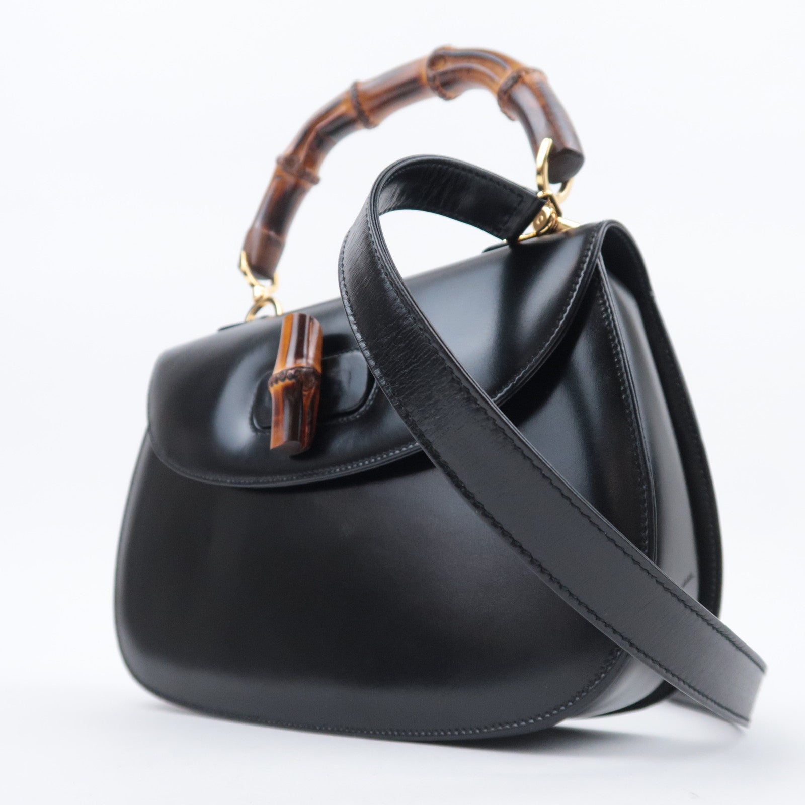 GUCCI Bamboo 2Way Leather Handbag Black 000.1227.0633