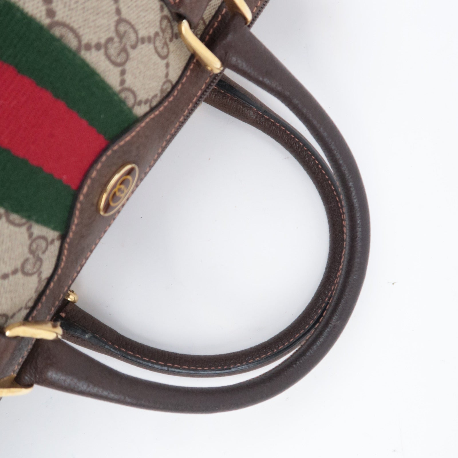 GUCCI Old Gucci Sherry GG Plus Boston Bag Beige Brown