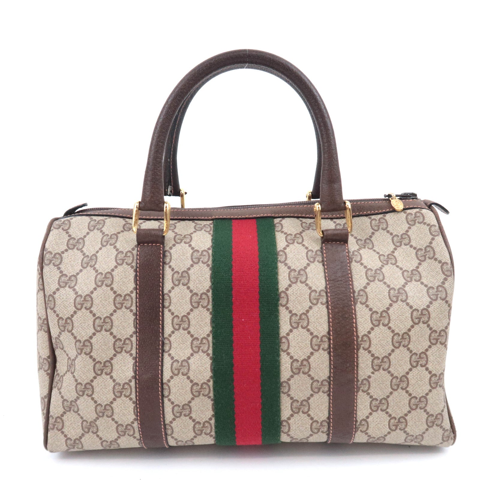 GUCCI Old Gucci Sherry GG Plus Boston Bag Beige Brown