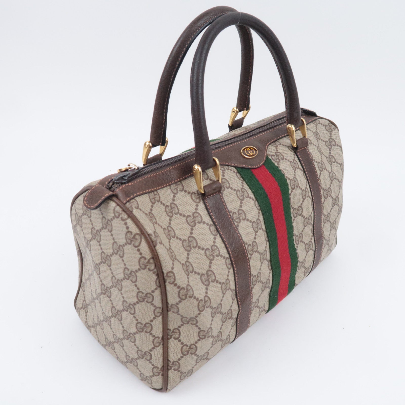 GUCCI Old Gucci Sherry GG Plus Boston Bag Beige Brown