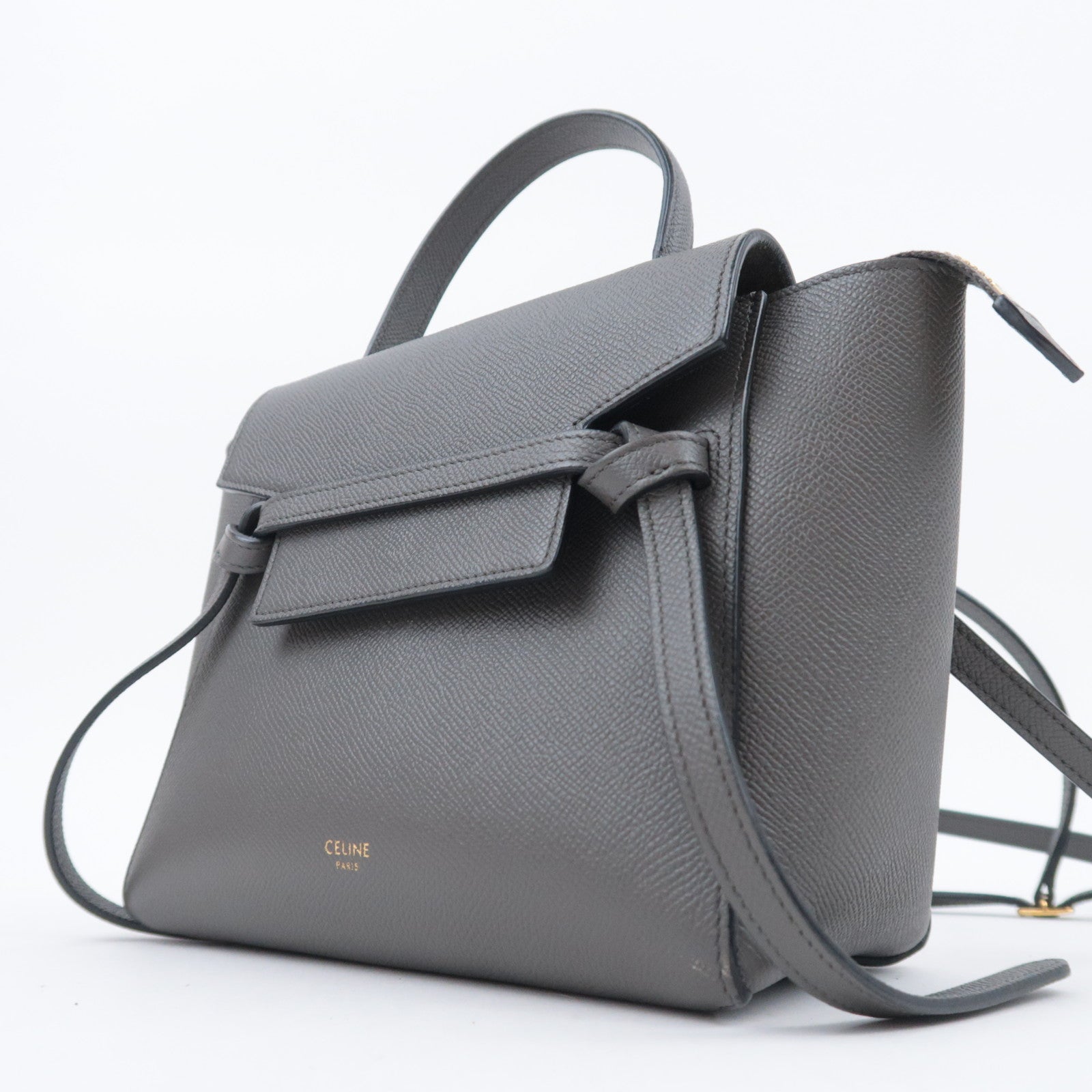 CELINE Belt Bag Nano 2Way Leather Handbag Gray 189003