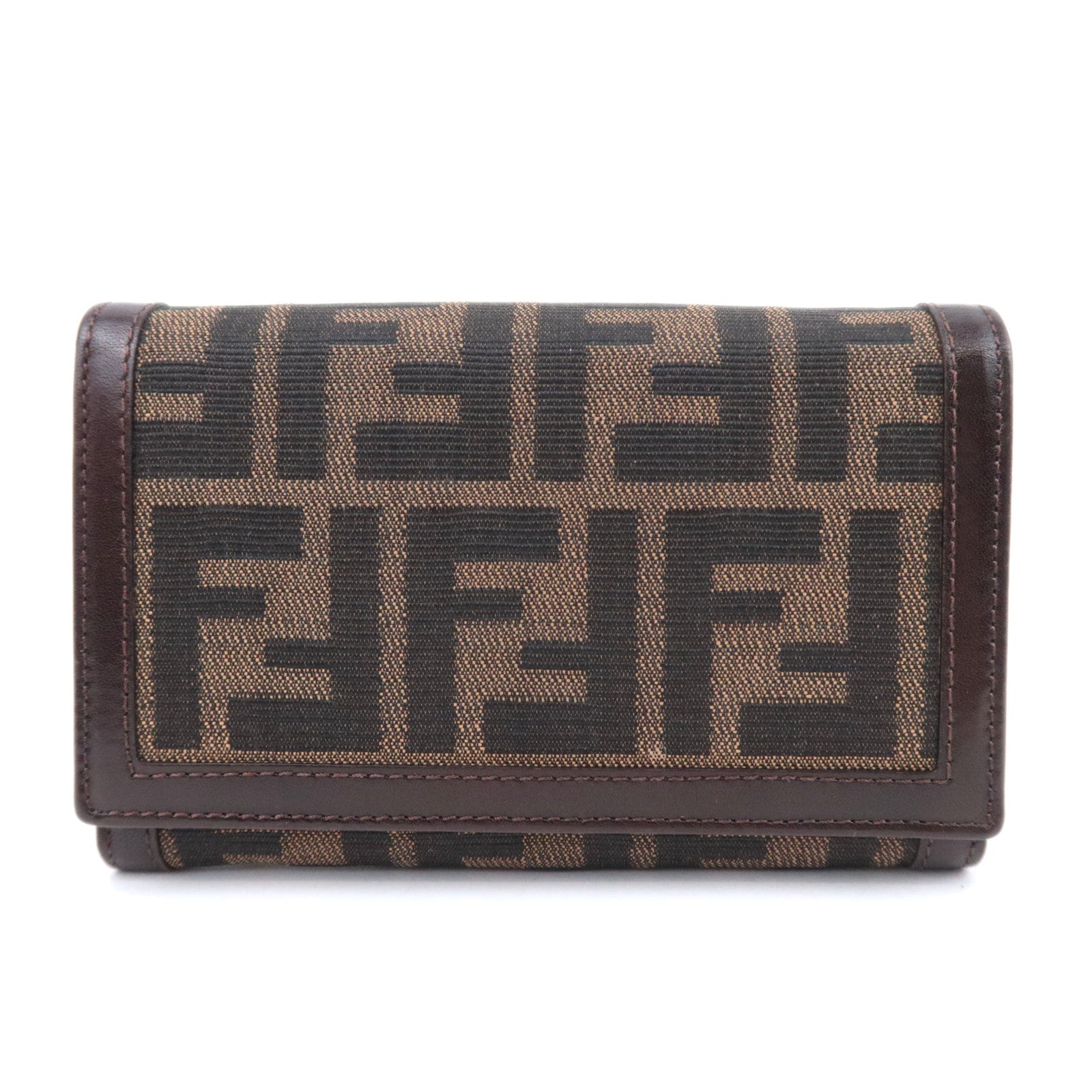 FENDI Zucca Canvas Leather Wallet Brown Black 3105291424