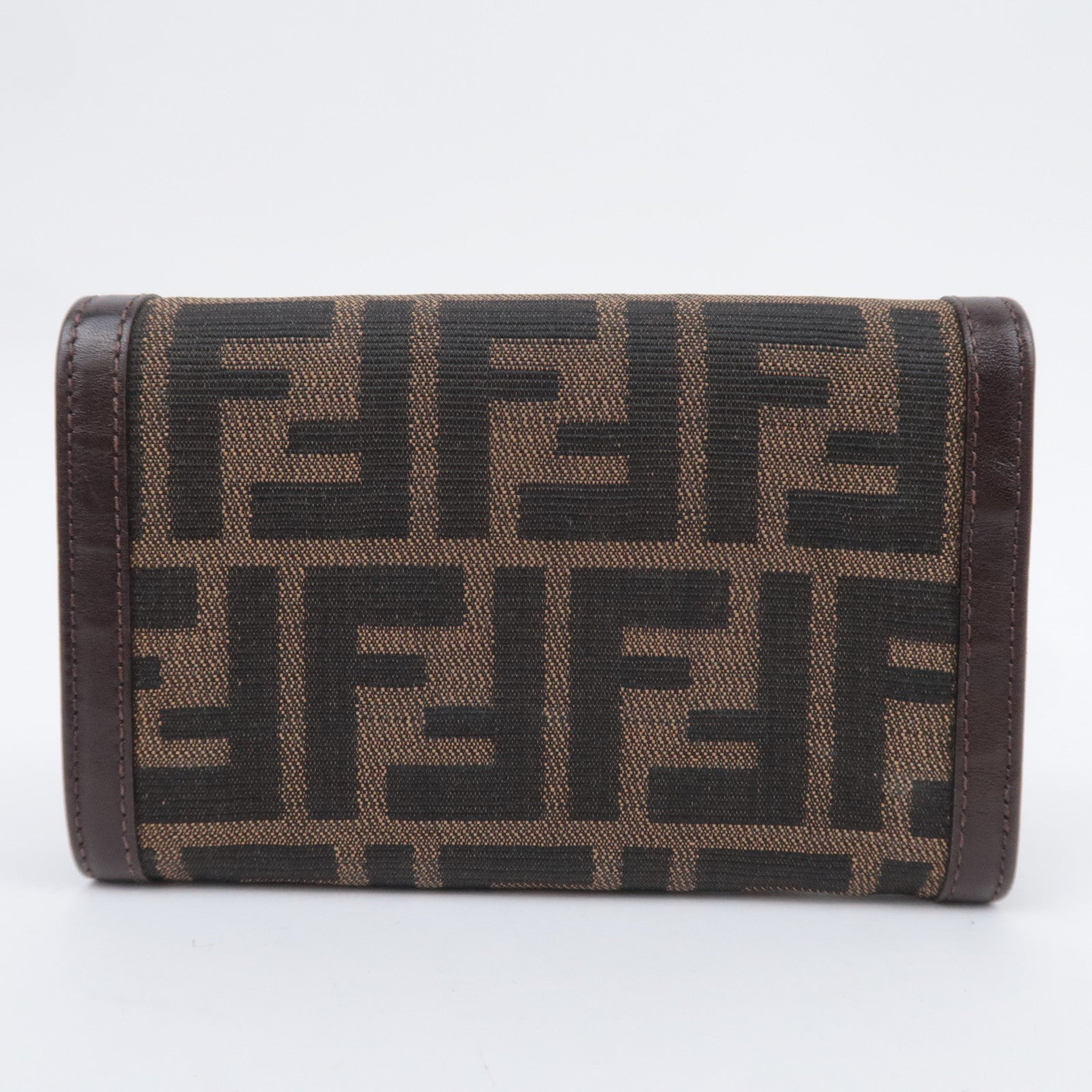 FENDI Zucca Canvas Leather Wallet Brown Black 31052