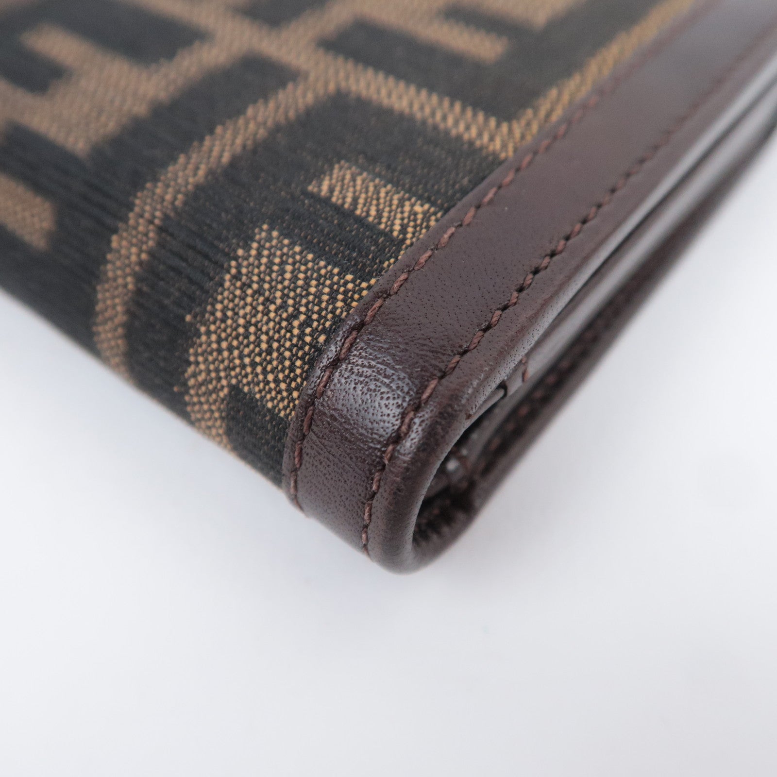 FENDI Zucca Canvas Leather Wallet Brown Black 31052