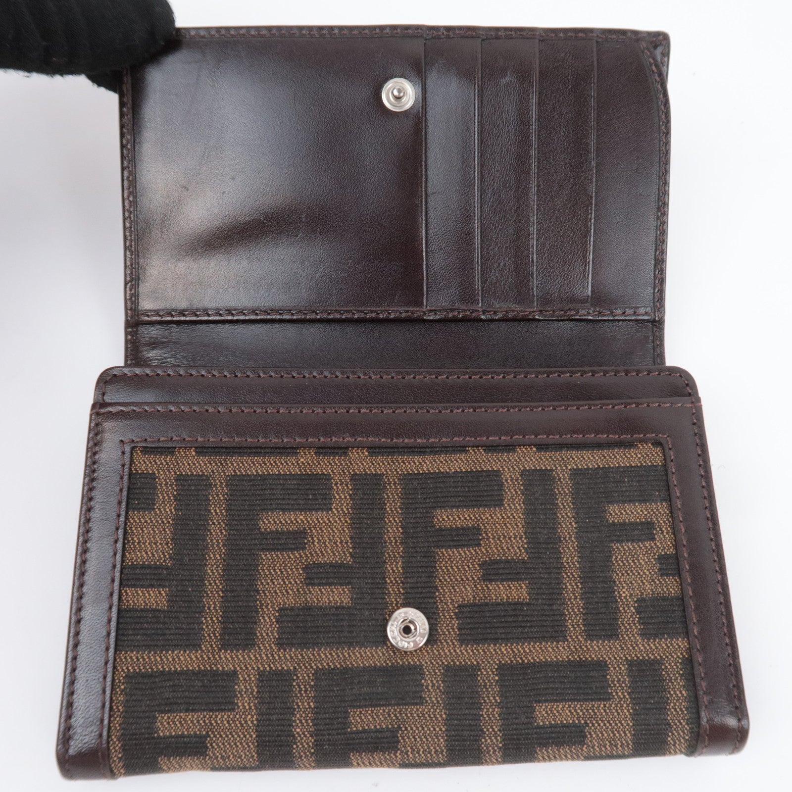 FENDI Zucca Canvas Leather Wallet Brown Black 31052