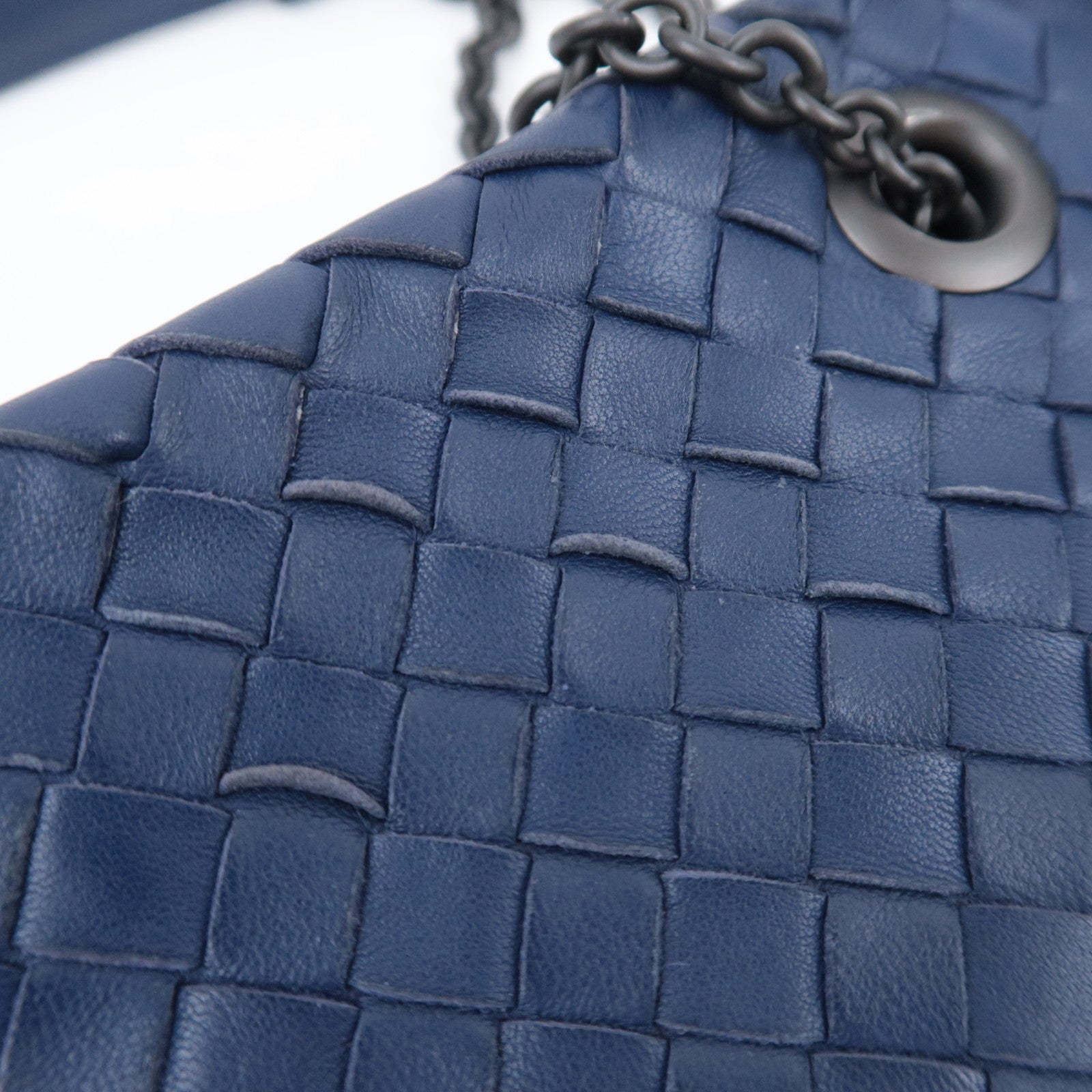 BOTTEGA VENETA Intrecciato Leather Chain Shoulder Bag Navy