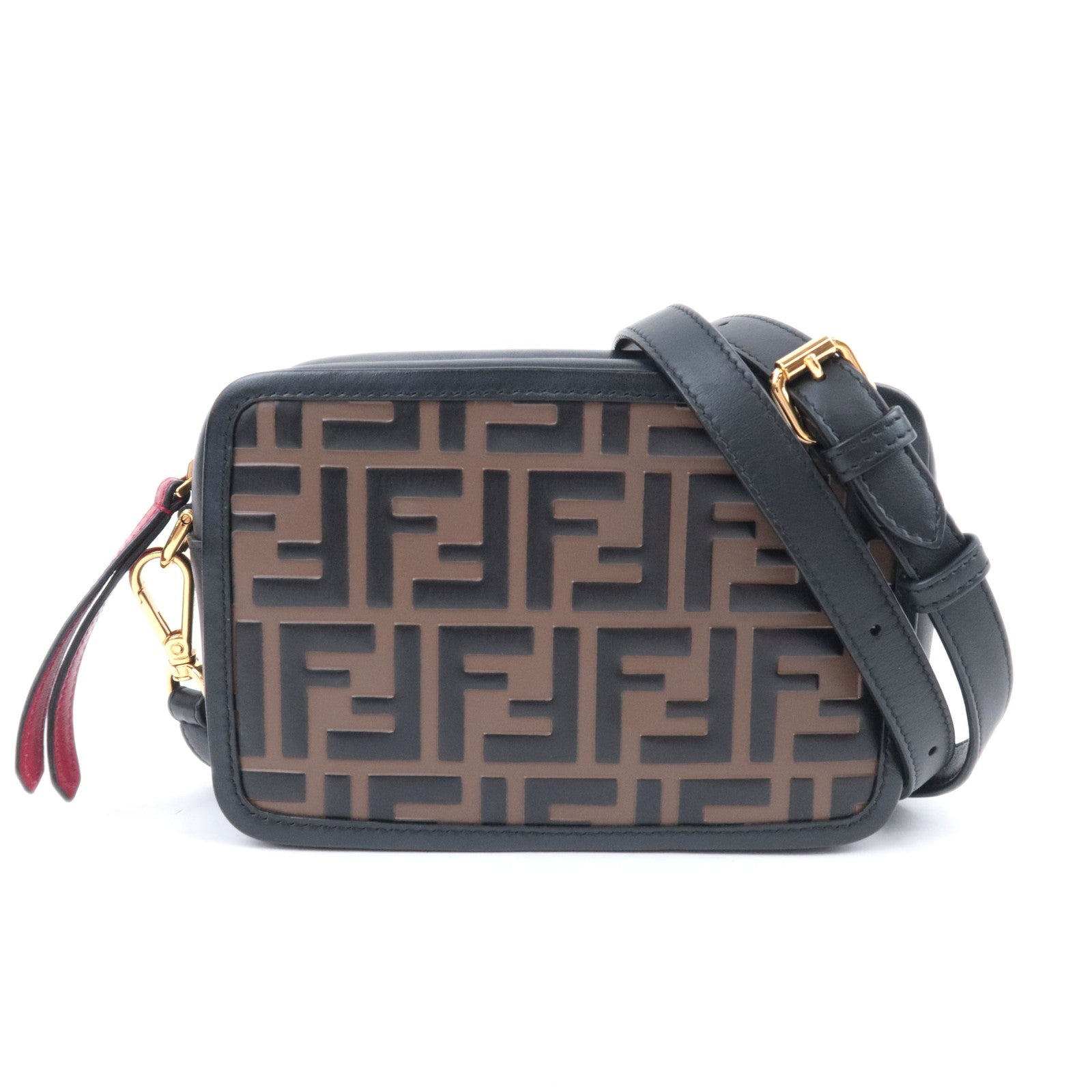 FENDI Zucca Leather Shoulder Bag Black Brown 8BS01991464