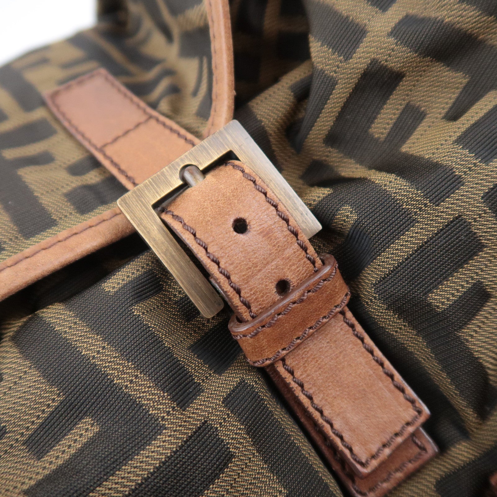 FENDI Zucca Backpack Canvas Leather Khaki 7VZ001