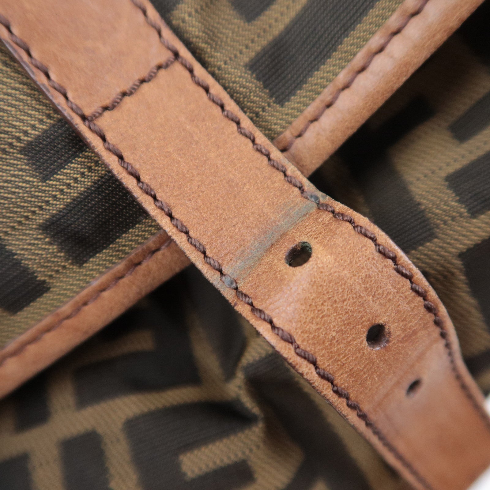 FENDI Zucca Backpack Canvas Leather Khaki 7VZ001