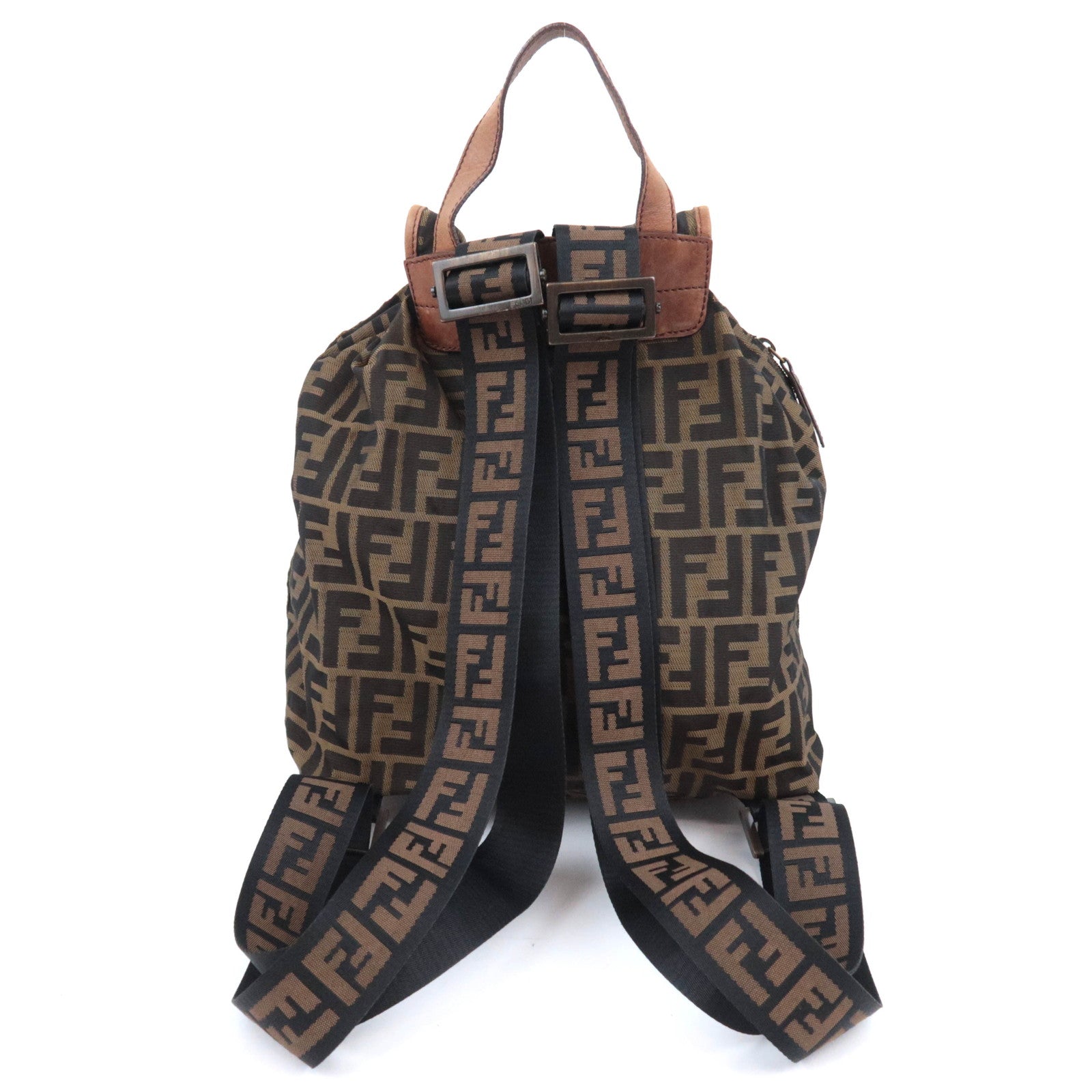 FENDI Zucca Backpack Canvas Leather Khaki 7VZ001