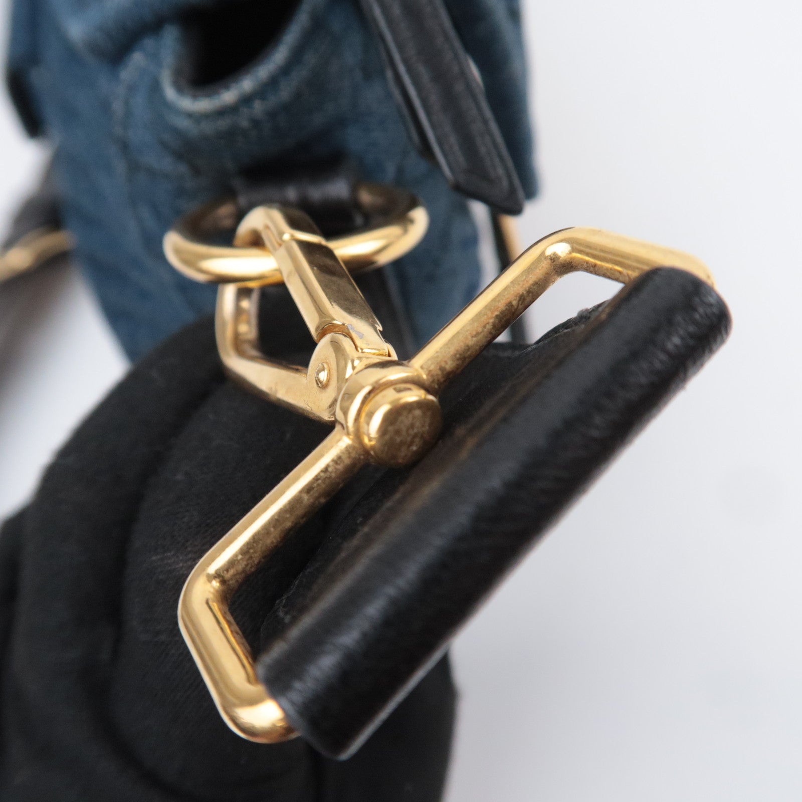 MIU MIU Biker Shoulder Bag Denim Leather Navy