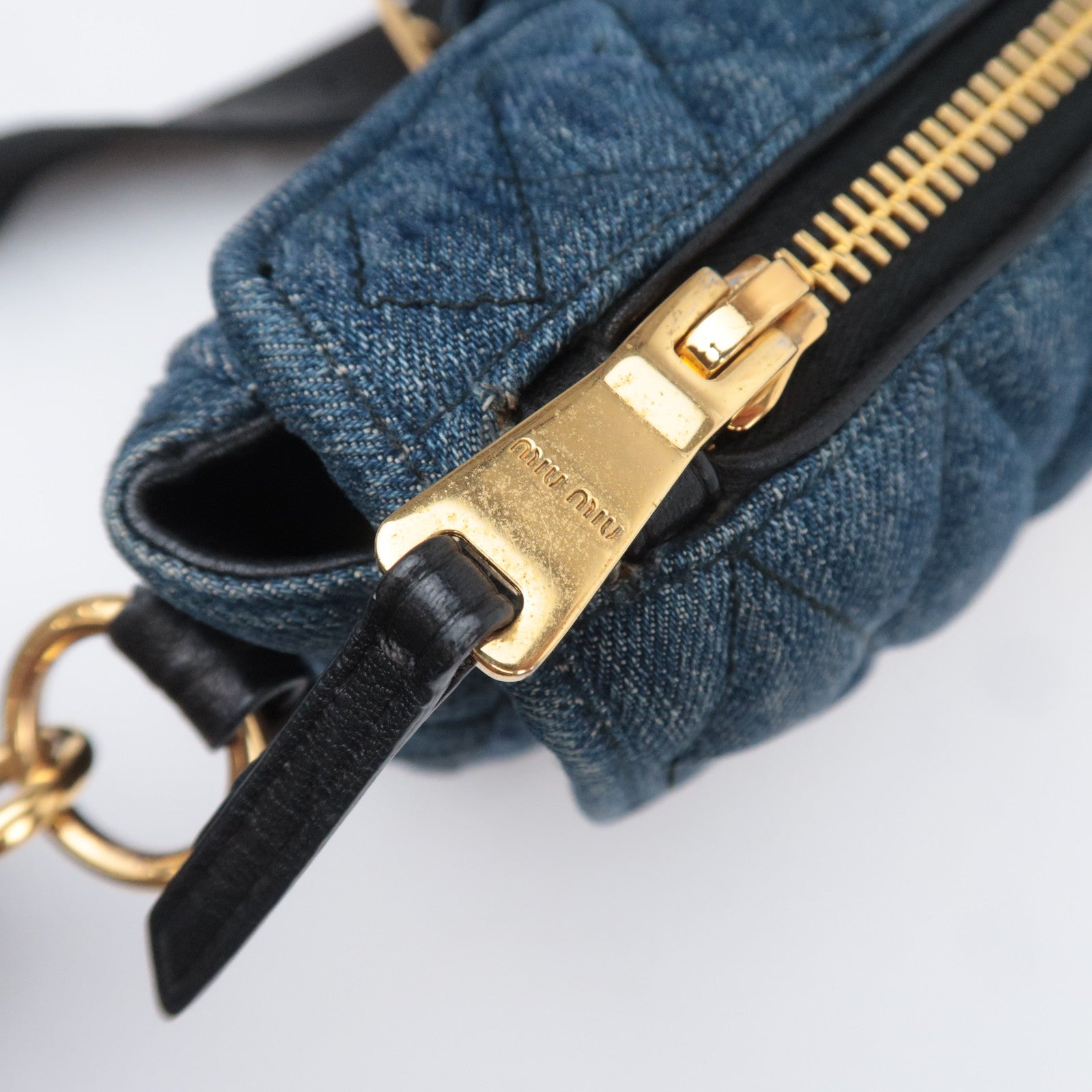 MIU MIU Biker Shoulder Bag Denim Leather Navy