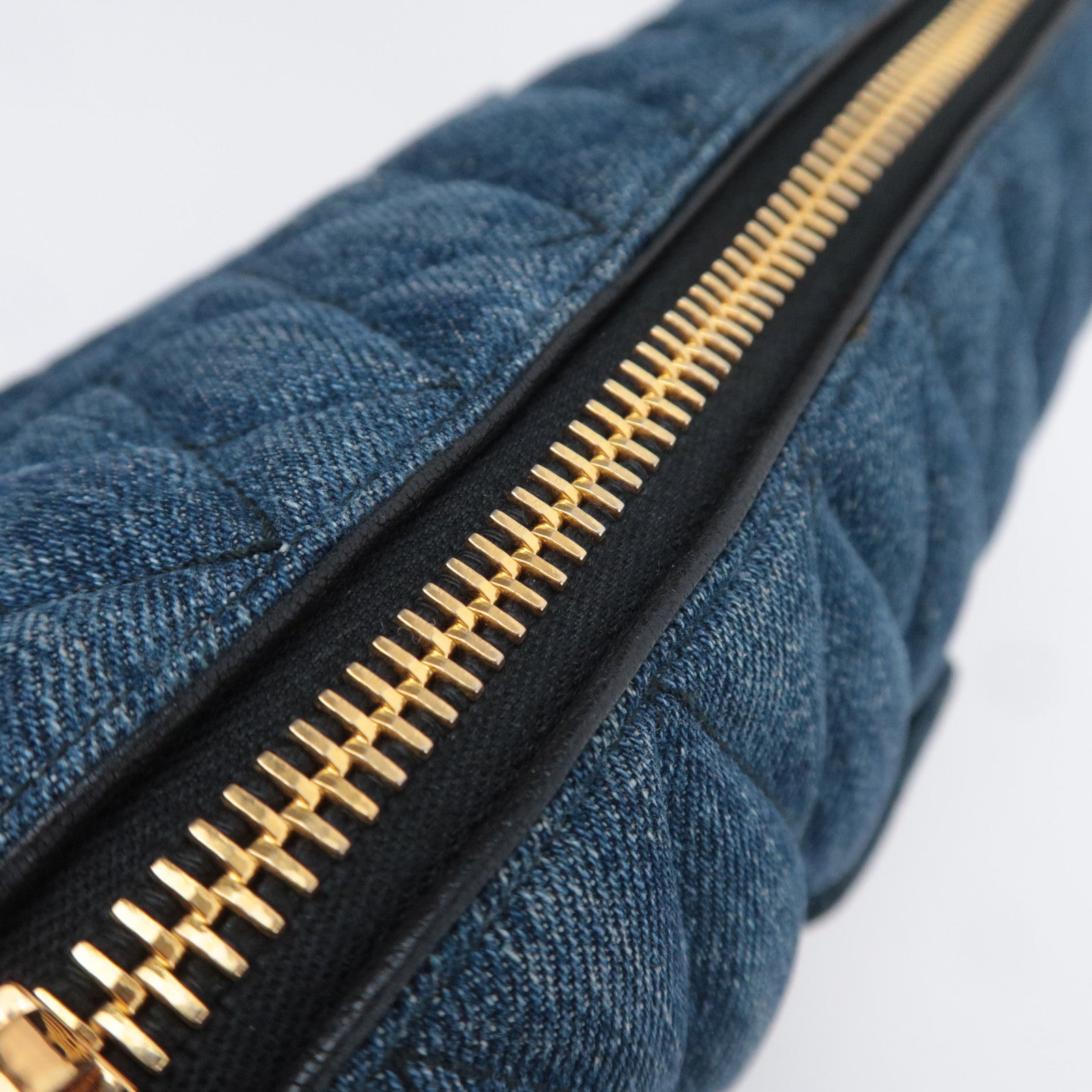 MIU MIU Biker Shoulder Bag Denim Leather Navy