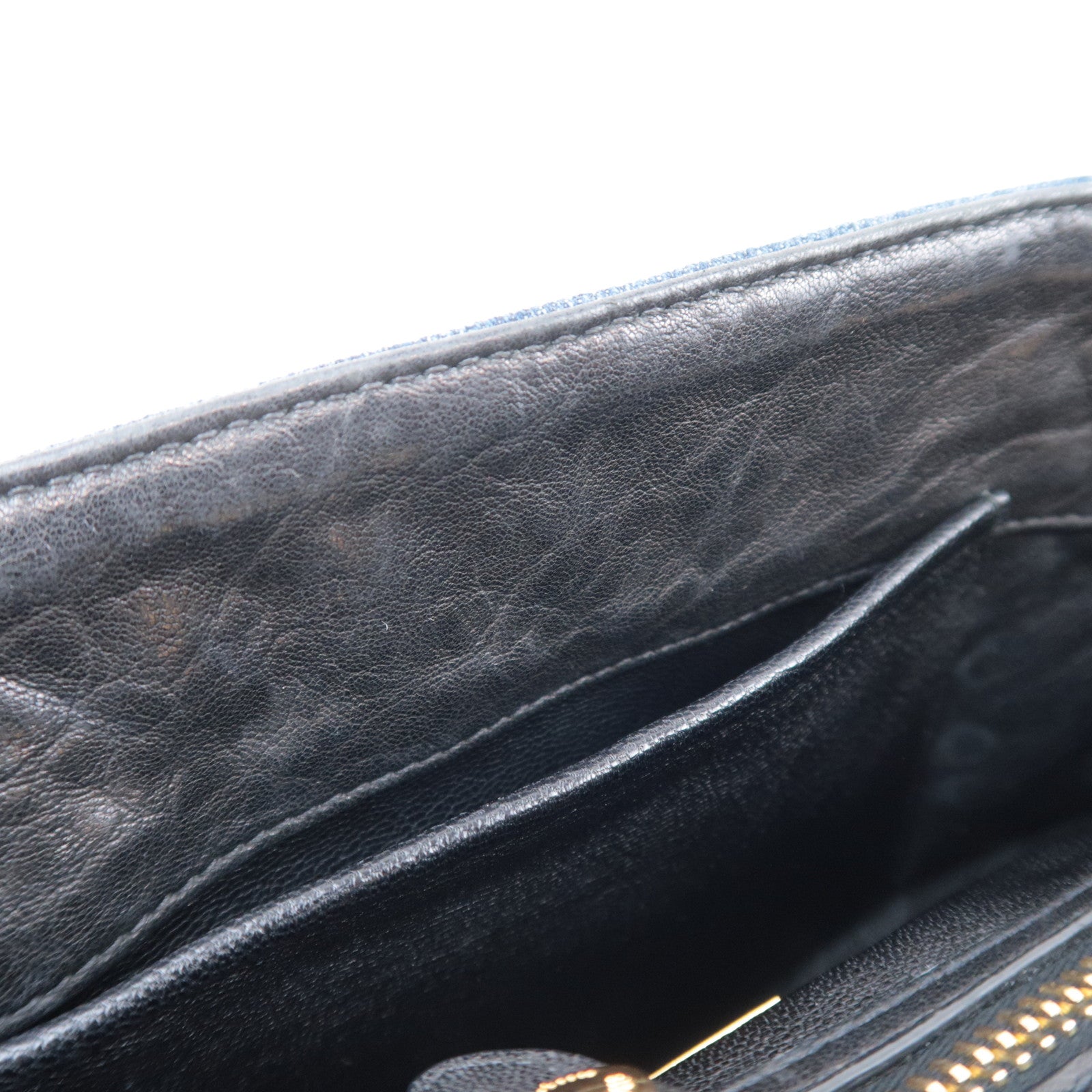 MIU MIU Biker Shoulder Bag Denim Leather Navy